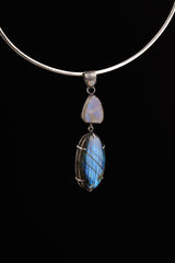 Celestial Alignment: Ethiopian Opal, Blue Moonstone, and Labradorite - Sterling Silver Pendant