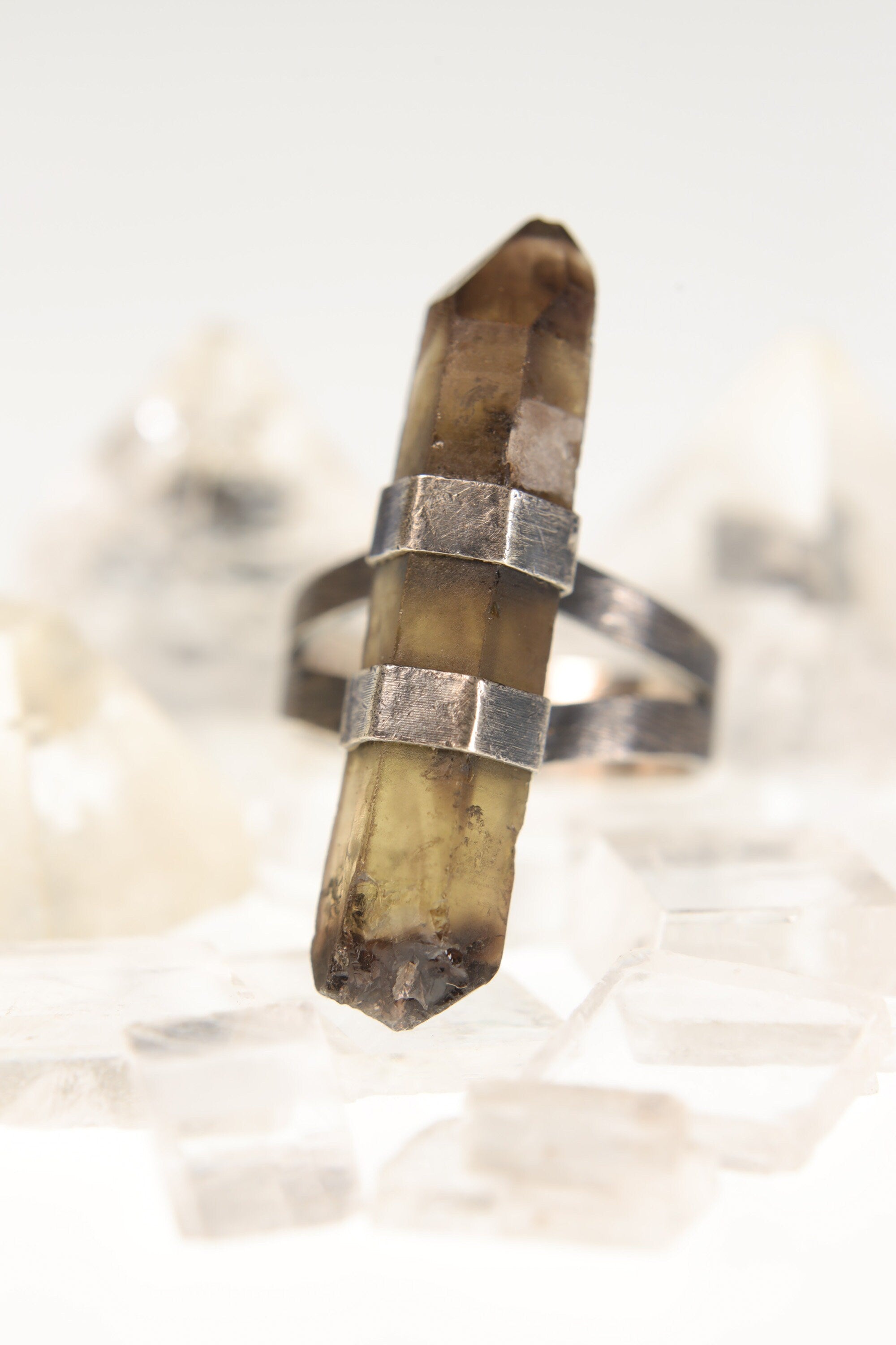 Torrington Radiance: Textured & Oxidised Sterling Silver Ring with Natural Australian Smoky Citrine Quartz - Size 8 3/4 - NO/02