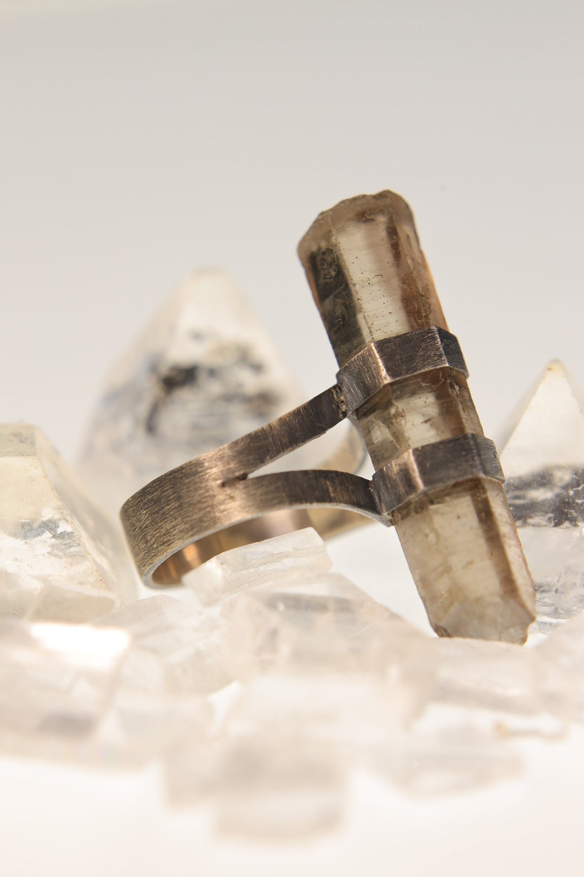 Torrington Radiance: Textured & Oxidised Sterling Silver Ring with Natural Australian Smoky Citrine Quartz - Size 9 - NO/03