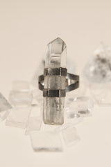 Chlorite Charisma: Textured & Oxidised Sterling Silver Ring with Chlorite Inclusion Quartz - Size 7 3/4 US