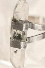 Himalayan Harmony: Textured & Oxidised Sterling Silver Ring with Himalayan Chlorite Inclusion Quartz - Size 6 3/4 US