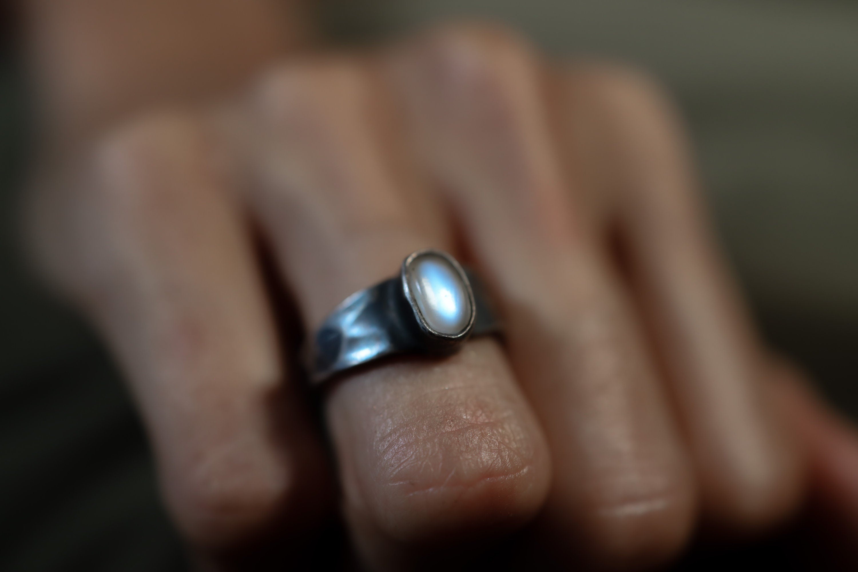 Celestial Elegance - High-Grade Cat's Eye Moonstone - Unisex/Men - Size 5.5 US - Large Sterling Silver Ring