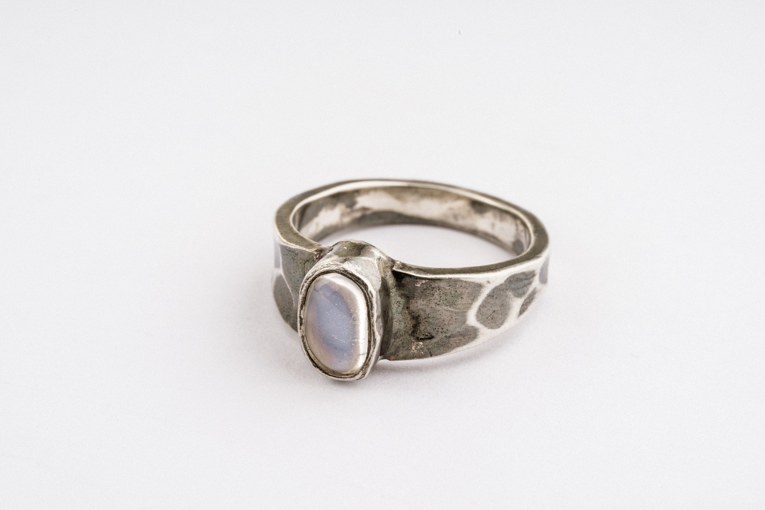 Celestial Elegance - High-Grade Cat's Eye Moonstone - Unisex/Men - Size 5.5 US - Large Sterling Silver Ring