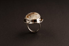 Infinite Tides - Crystalized Shell - Unisex - Size 5-12 US - Large Adjustable Sterling Silver Ring