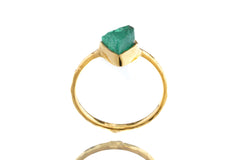 Austral Gem - Australian Raw Emerald - Size 5 1/4 US - Gold Plated Crystal Ring