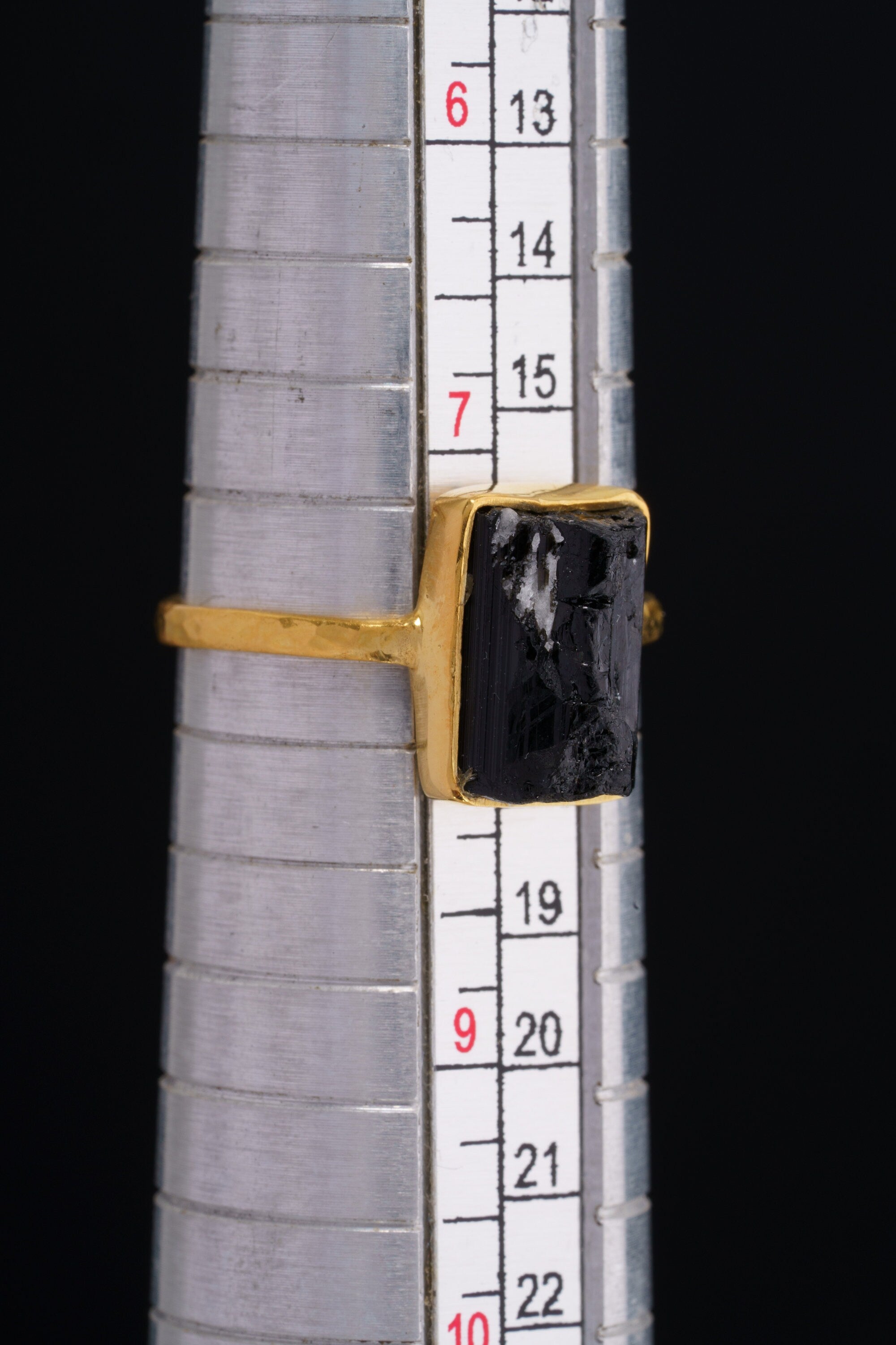Eclipsed Radiance - Black Tourmaline - Size 8 US - Gold Plated Crystal Ring