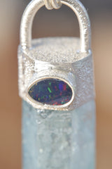 Aqua Luminescence: Aqua Aura Quartz & Australian Opal Doublet - High Shine Sterling Silver Crystal Pendant - NO/02