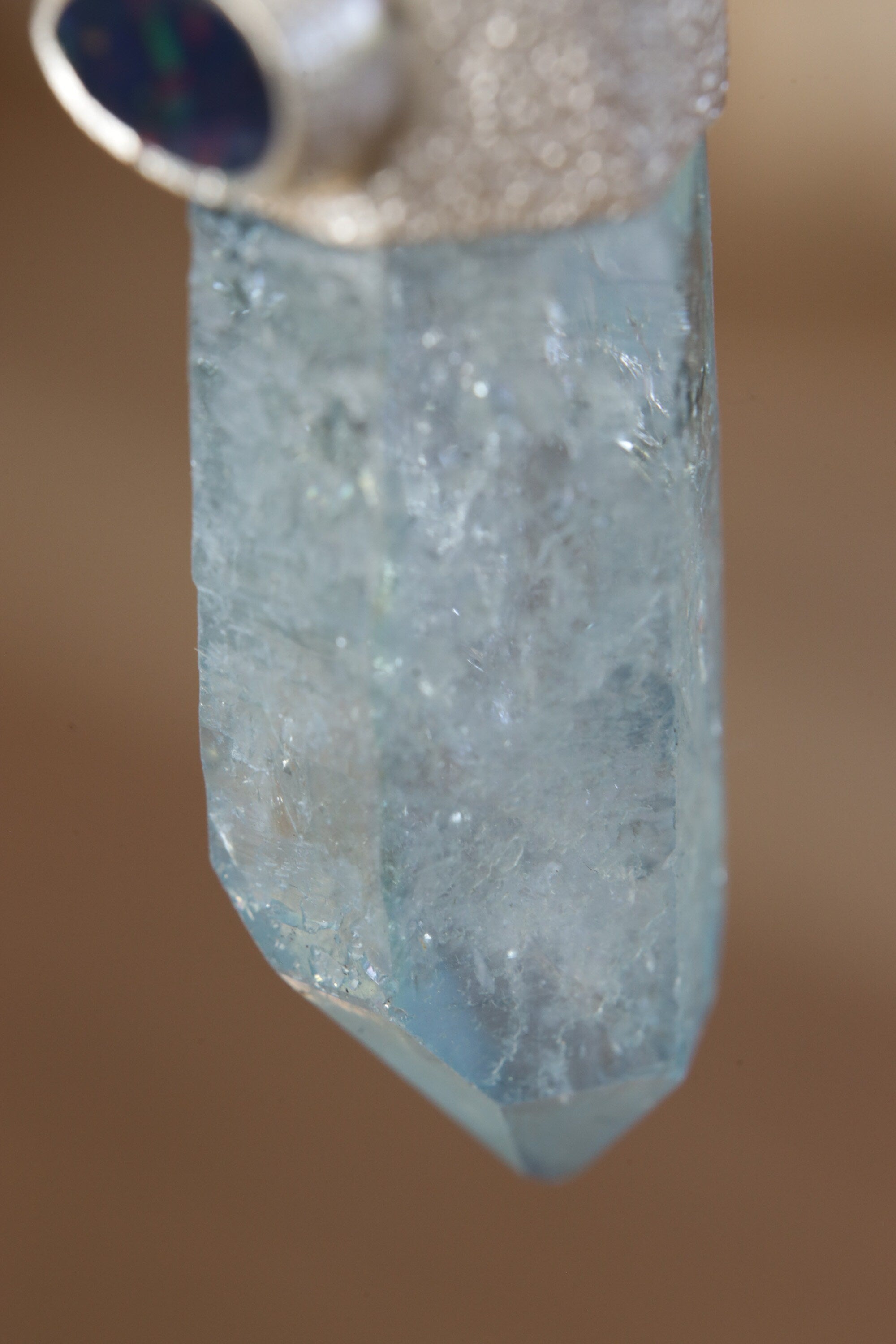 Aqua Luminescence: Aqua Aura Quartz & Australian Opal Doublet - High Shine Sterling Silver Crystal Pendant - NO/02