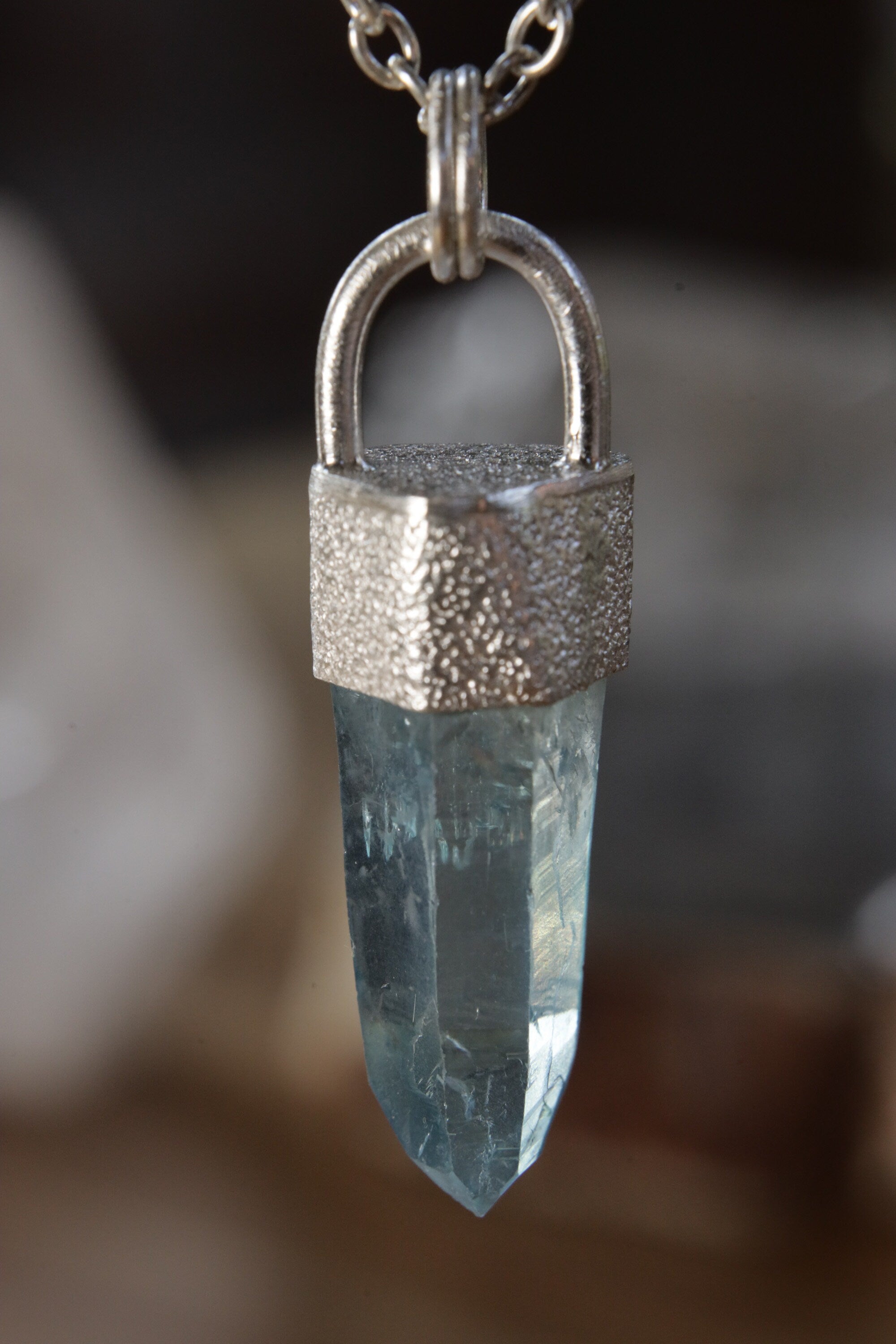 Aqua Luminescence: Aqua Aura Quartz & Australian Opal Doublet - High Shine Sterling Silver Crystal Pendant - NO/03