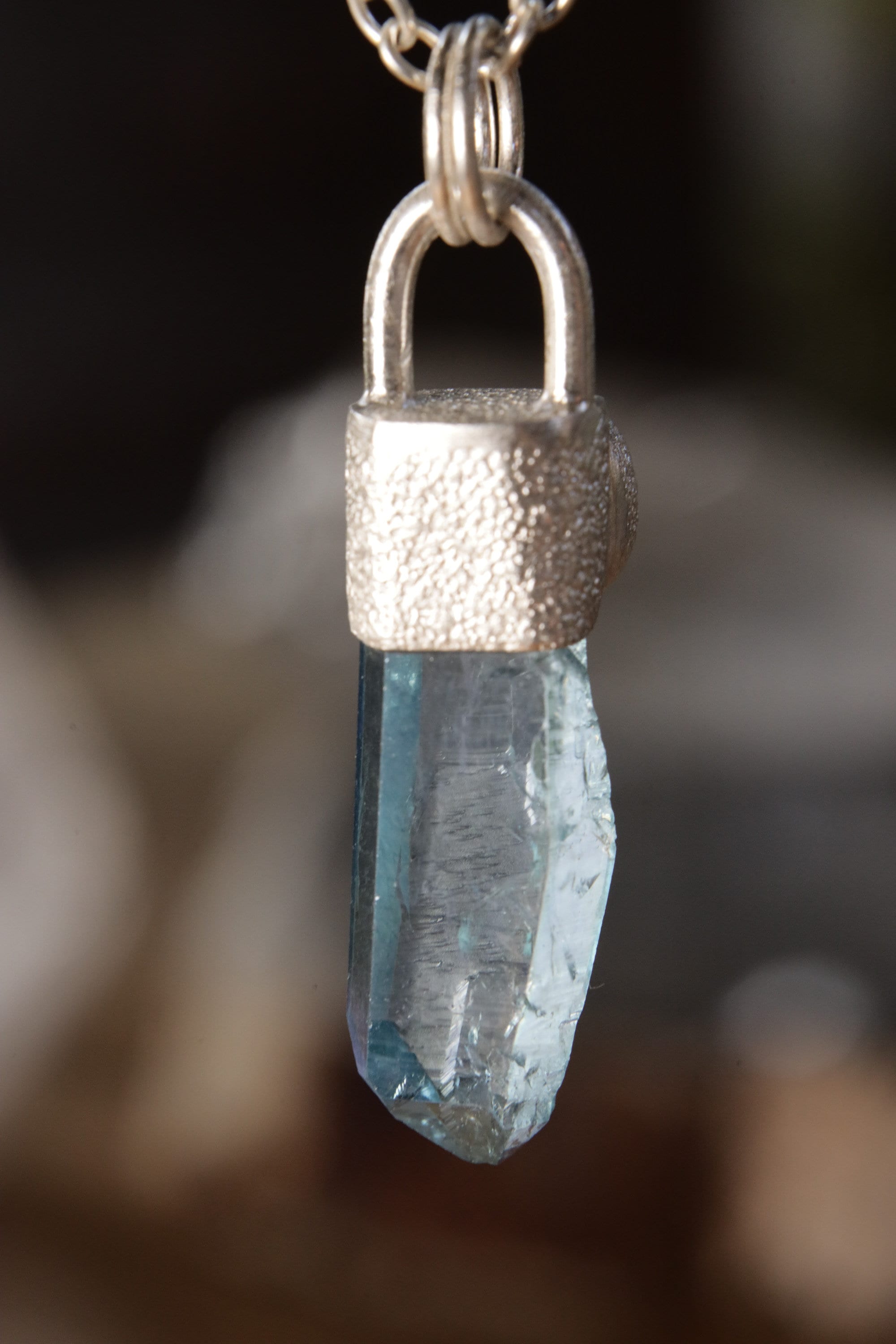 Aqua Luminescence: Aqua Aura Quartz & Australian Opal Doublet - High Shine Sterling Silver Crystal Pendant - NO/04