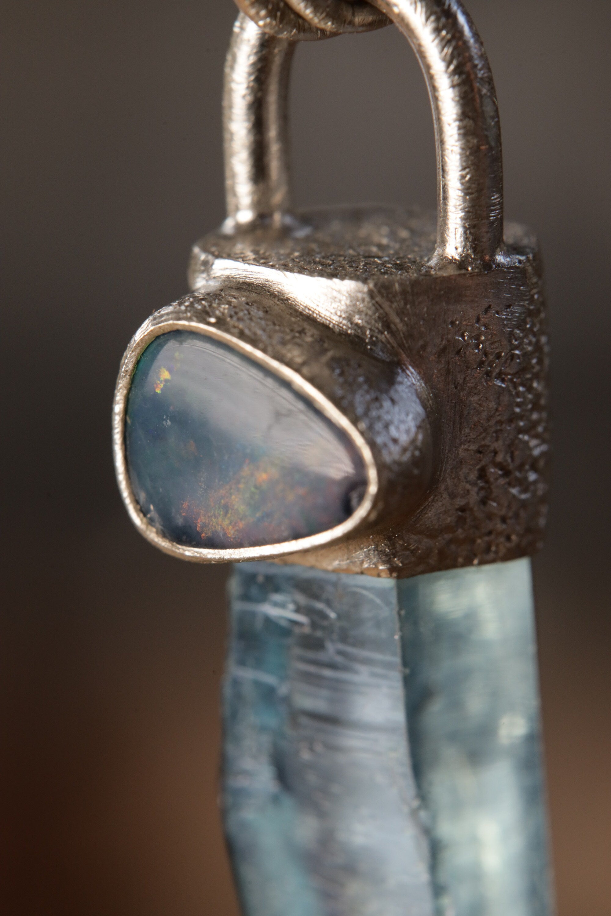 Aqua Luminescence: Aqua Aura Quartz & Australian Opal Doublet - High Shine Sterling Silver Crystal Pendant - NO/04