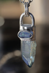 Aqua Luminescence: Aqua Aura Quartz & Australian Opal Doublet - High Shine Sterling Silver Crystal Pendant - NO/06