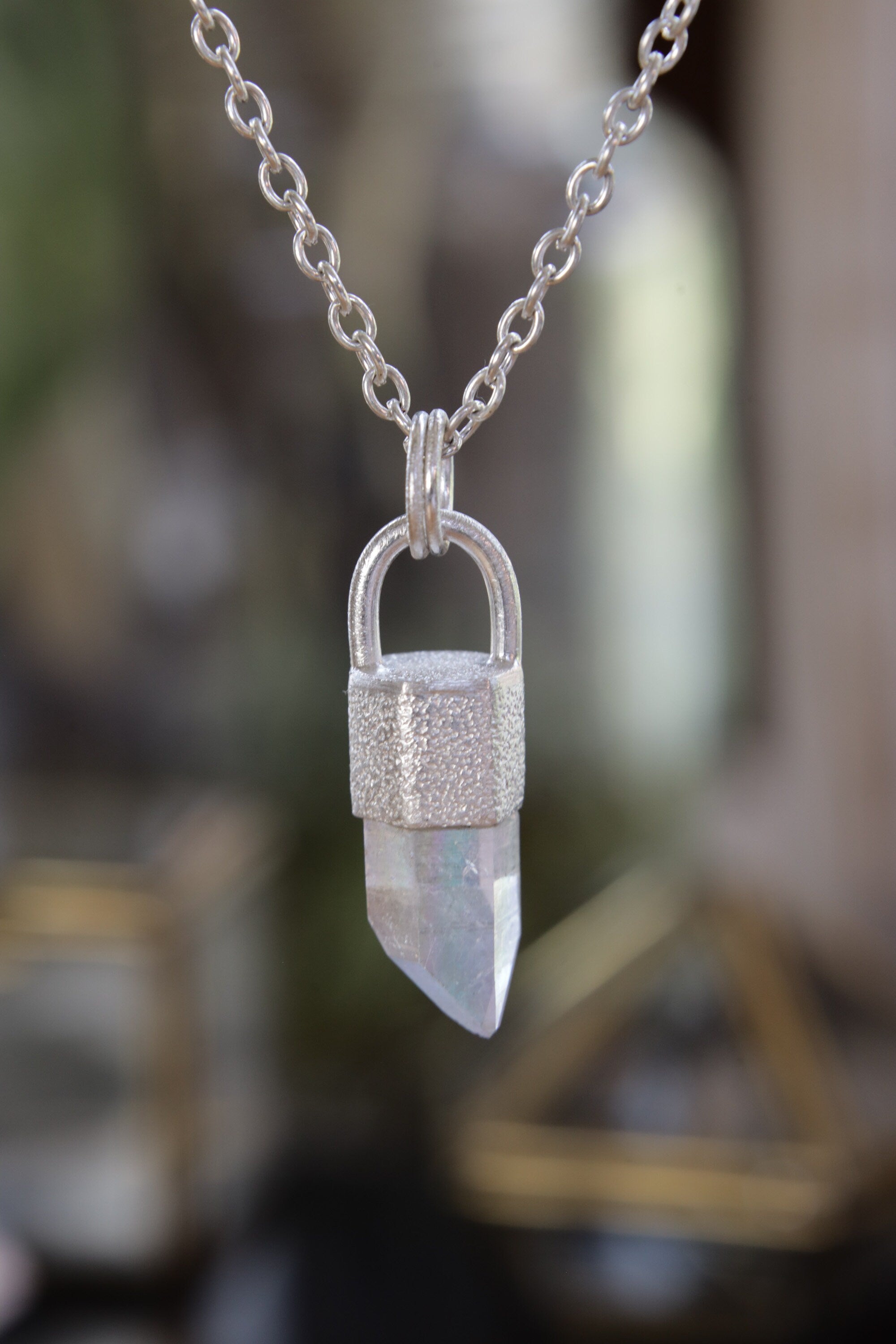 Celestial Luminary: Opal / Angel Aura & Moonstone - High Shine Sterling Silver Crystal Pendant
