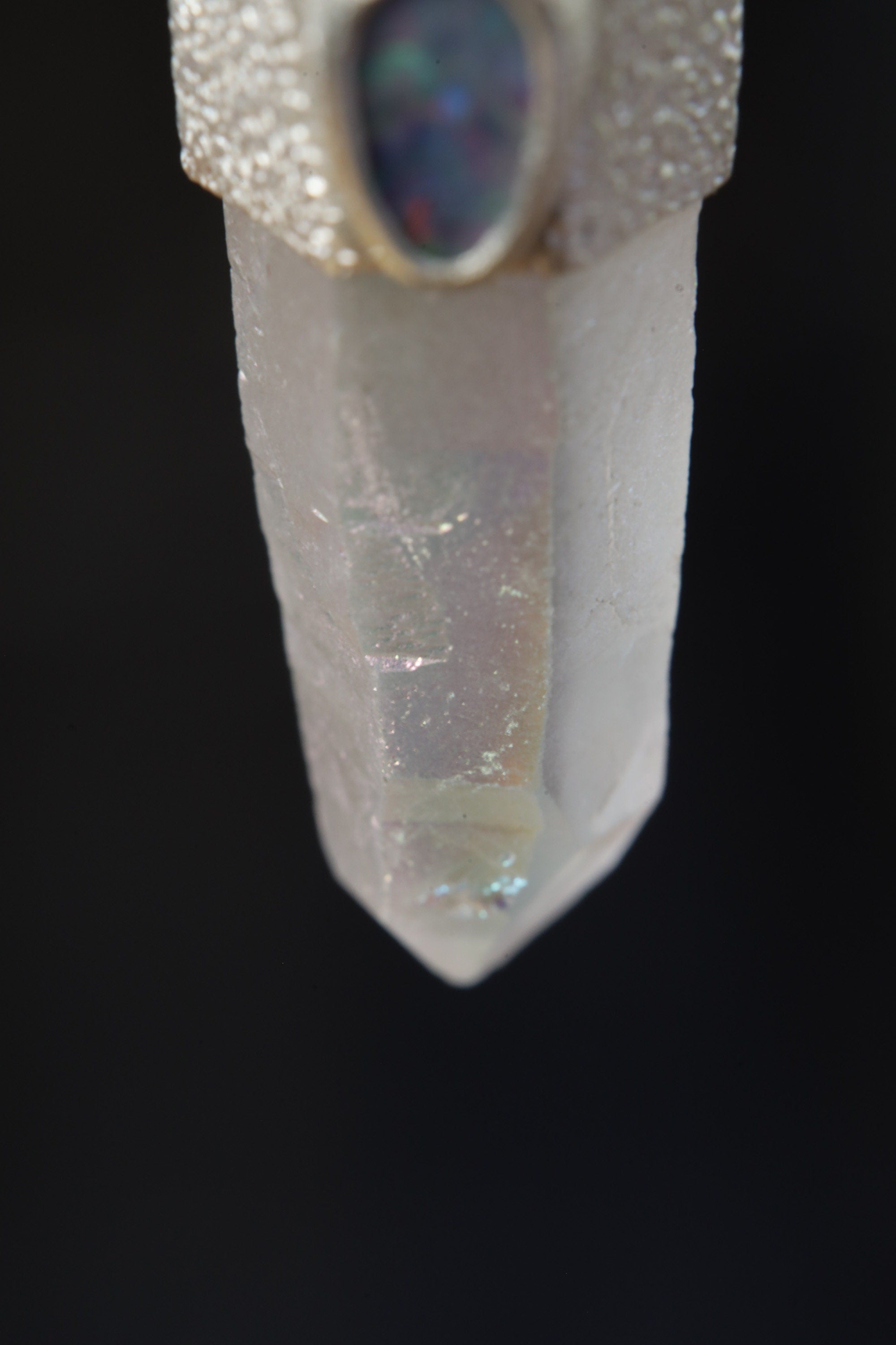 Galactic Harmony: Opal/Angel Aura Quartz & Opal Doublet - High Shine Sterling Silver Crystal Pendant - NO/01