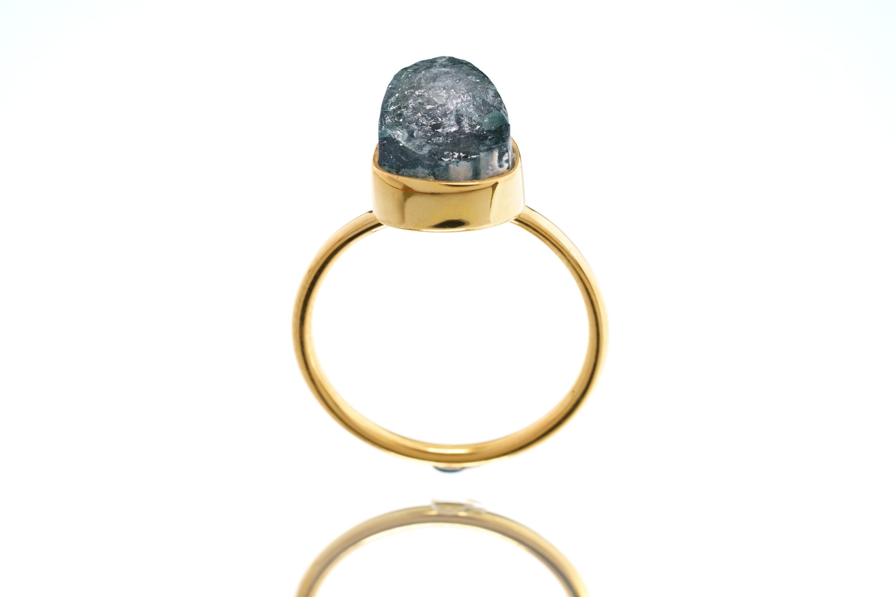 Celestial Eclat - Blue Tourmaline - Size 5 US - Gold Plated Crystal Ring
