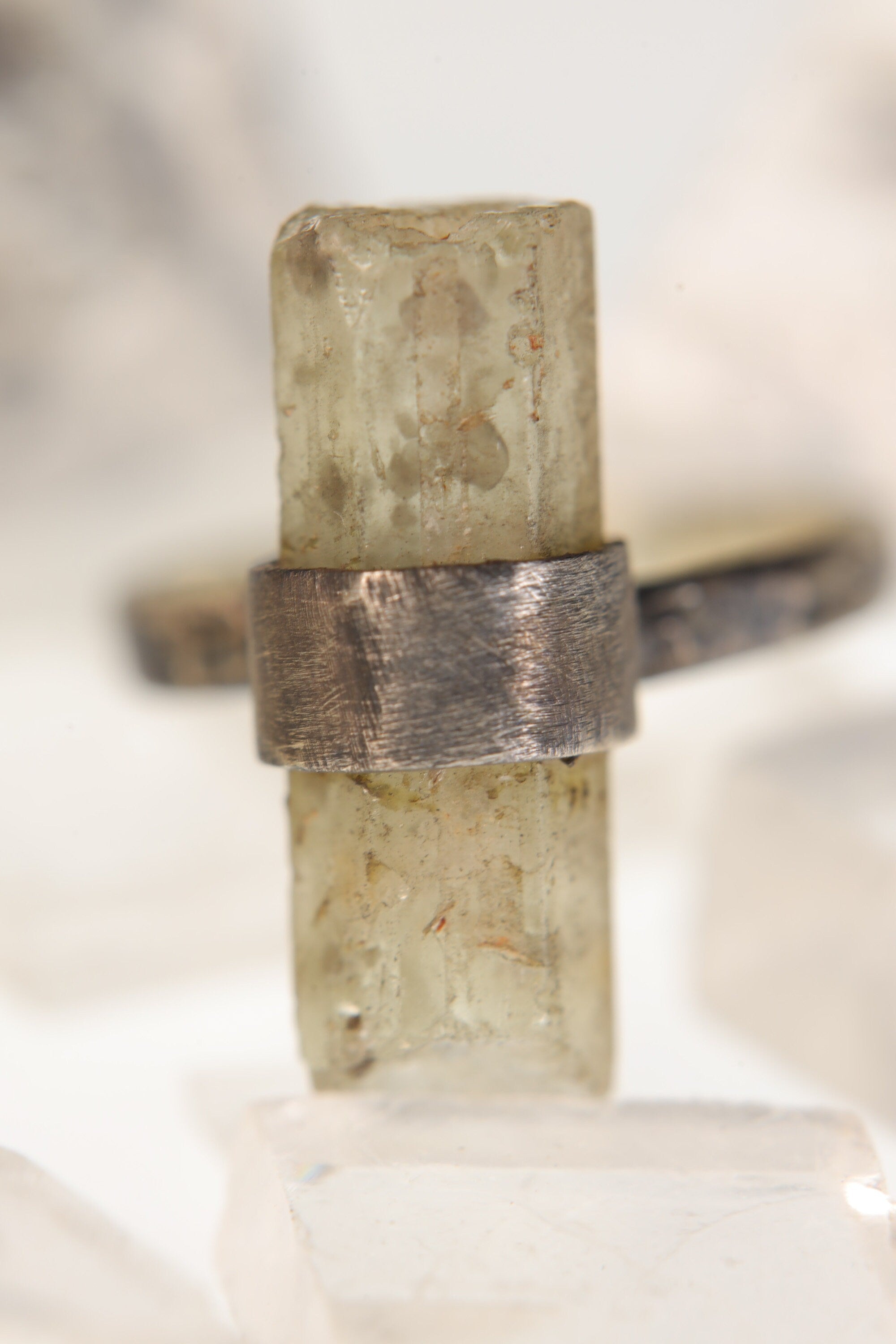Torrington Treasure: Textured & Oxidised Sterling Silver Ring with Raw Australian Aquamarine - Size 5 - NO/6