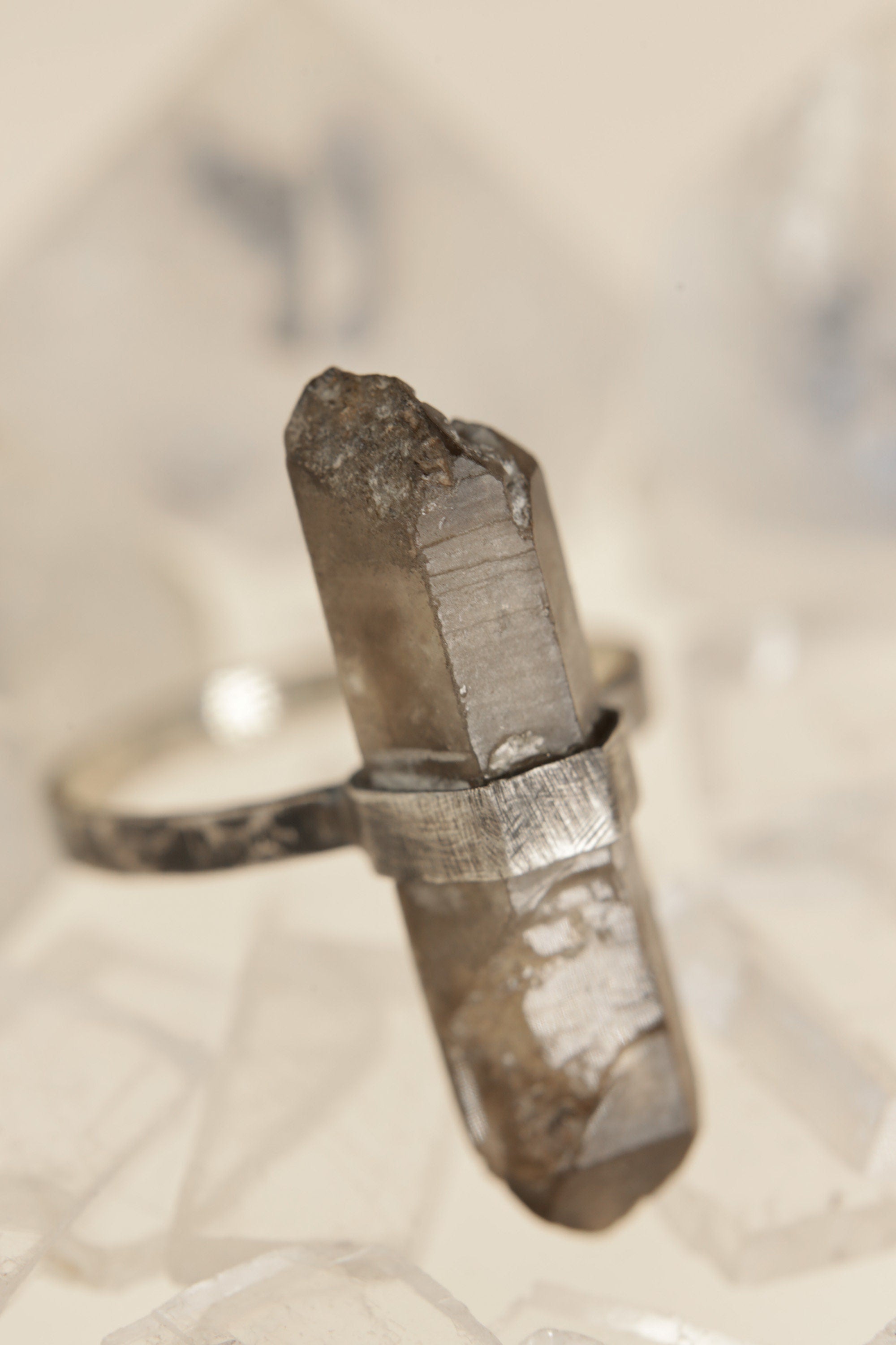 Torrington Whisper: Textured & Oxidised Sterling Silver Ring with Raw Australian Smoky Citrine - Size 9 1/4 - NO/04