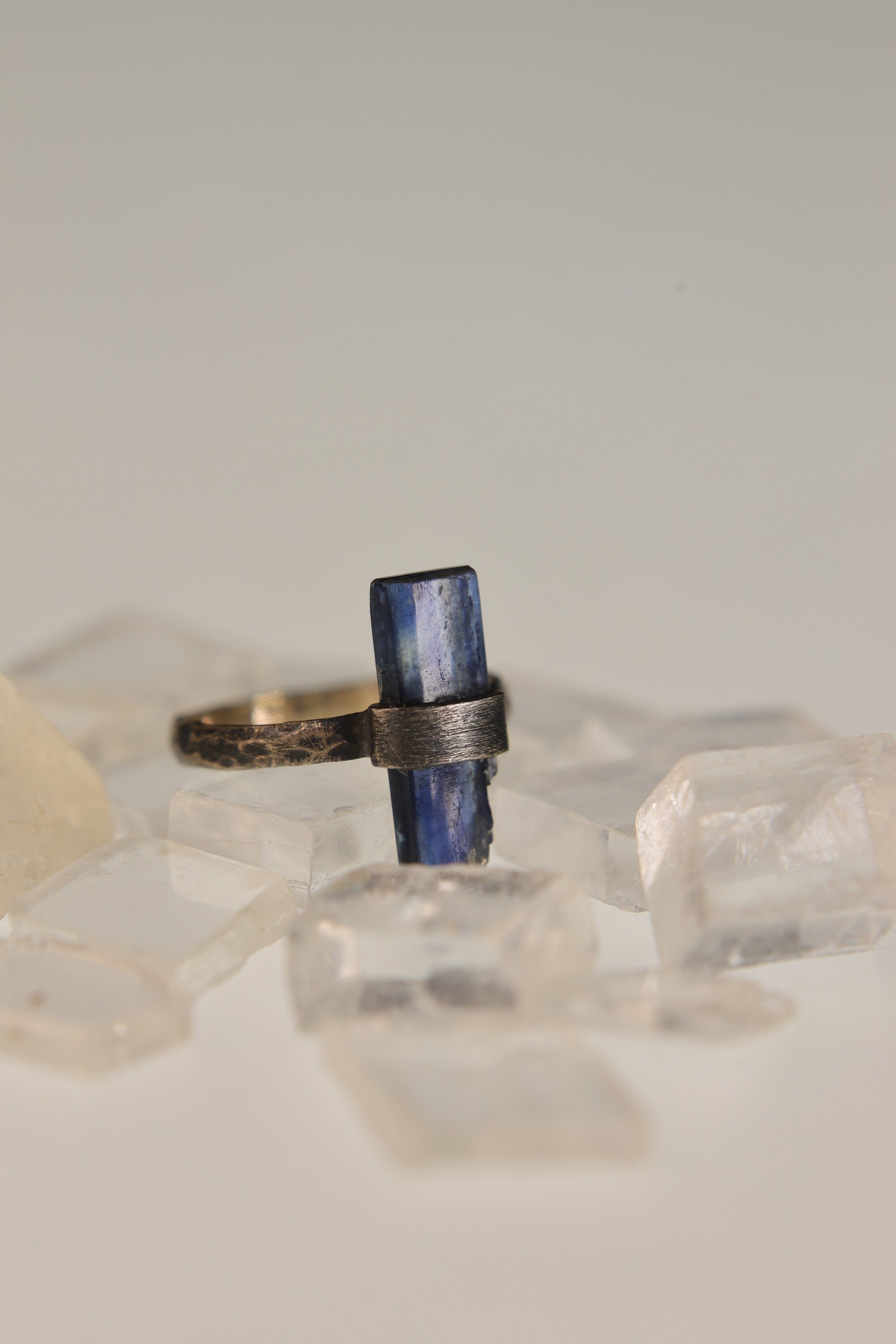 Australis Serenity: Textured & Oxidised Sterling Silver Ring with Raw Natural Australian Ice Kyanite - Size 5 US