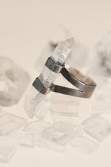 Austral Radiance: Textured & Oxidised Sterling Silver Ring with Australian Clear Quartz - Size 9 US