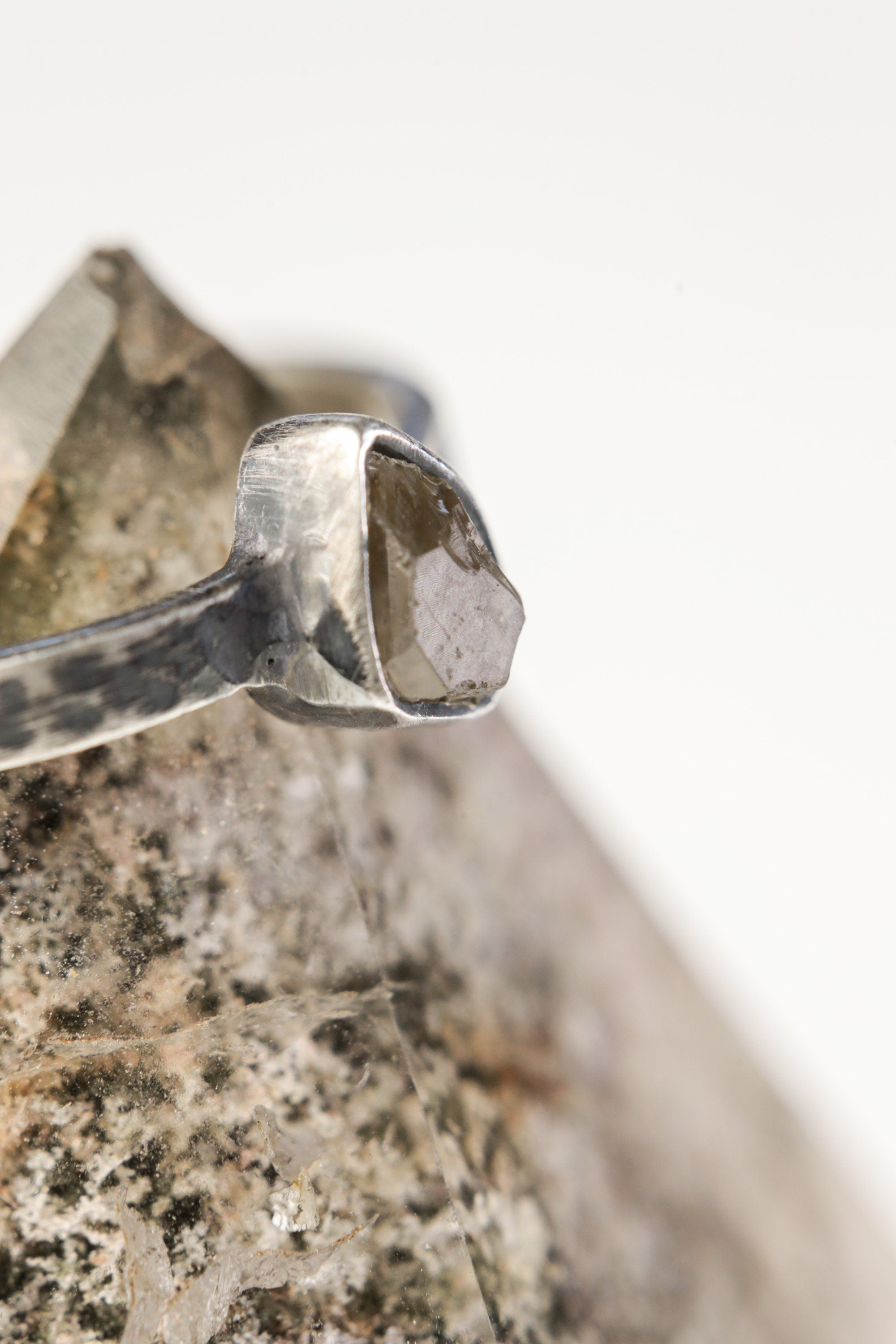 Lustrous Luminary - Sterling Silver Ring with Herkimer Diamond - Size 6 US - NO/01