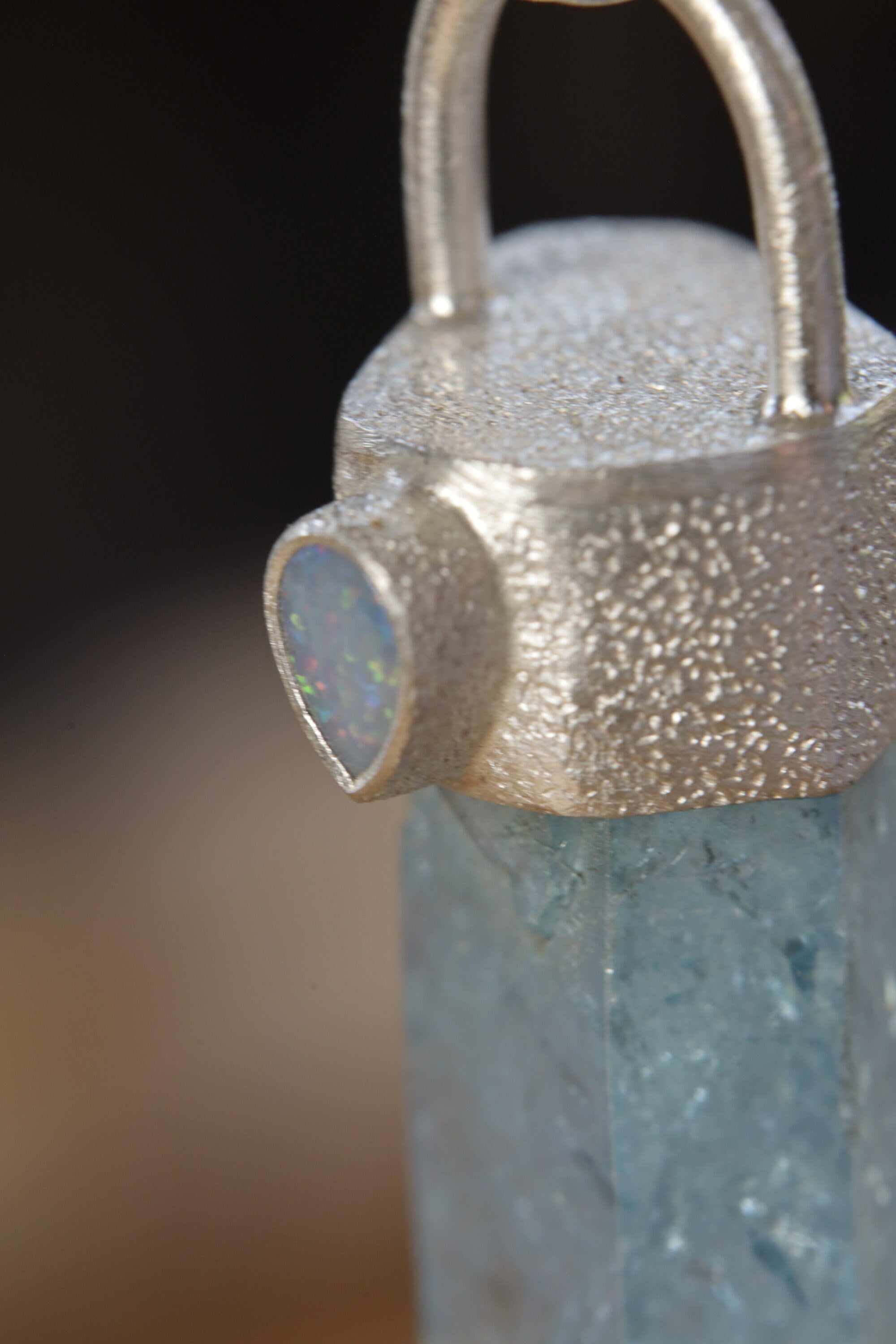 Aqua Luminescence: Aqua Aura Quartz & Australian Opal Doublet - High Shine Sterling Silver Crystal Pendant - NO/01