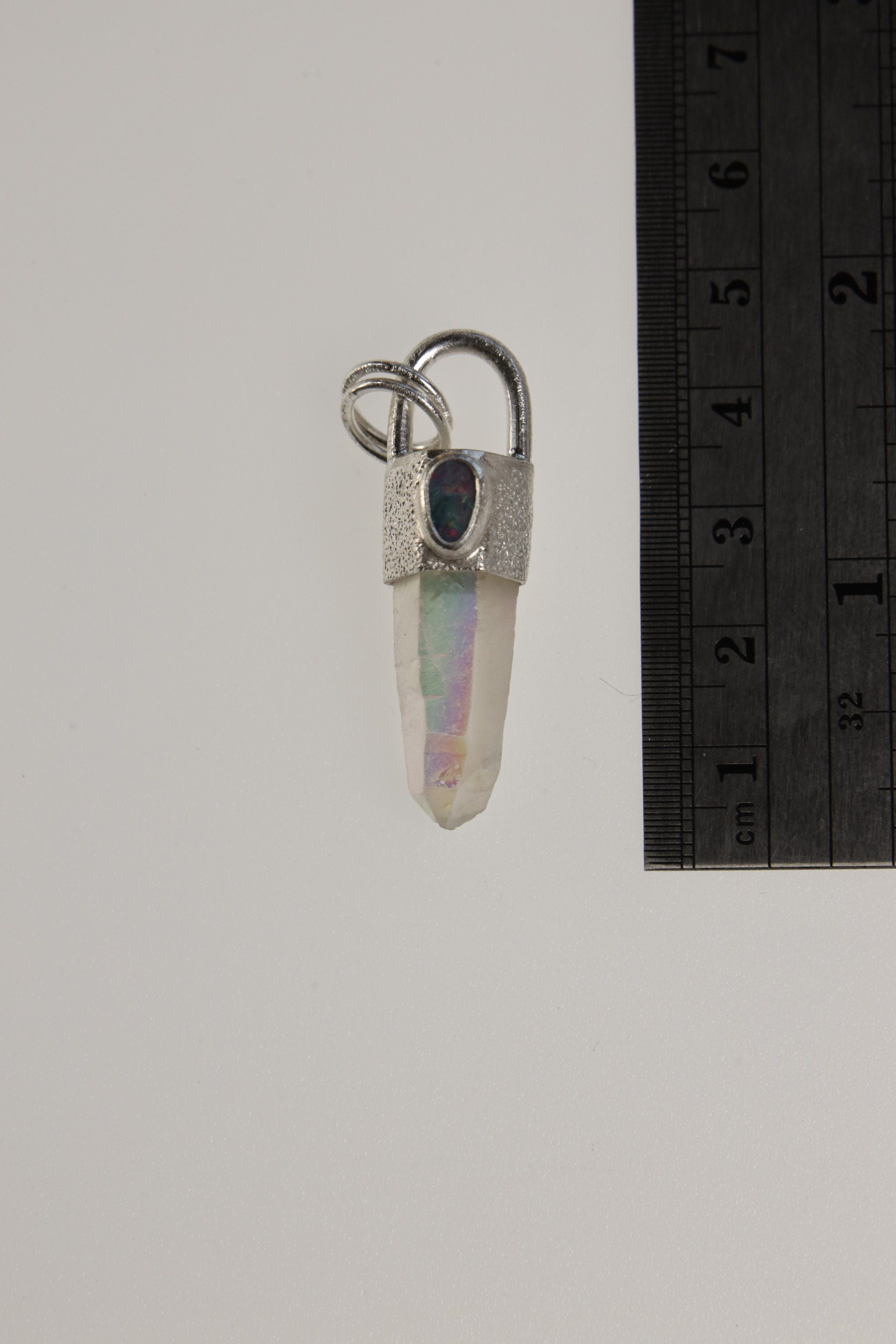Galactic Harmony: Opal/Angel Aura Quartz & Opal Doublet - High Shine Sterling Silver Crystal Pendant - NO/01