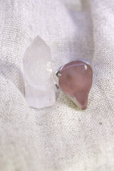 A Robust Embrace of Gentle Harmony: Adjustable Sterling Silver Ring with Triangular Rose Quartz - Unisex - Size 5-12 US