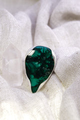 A Sturdy Embrace of Earthly Resonance: Adjustable Sterling Silver Ring with Teardrop Malachite - Unisex - Size 5-12 US