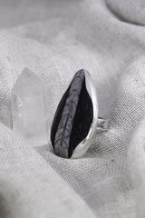 A Sturdy Embrace of Ancient Mysteries and Modern Craft: Adjustable Sterling Silver Ring with Fossil - Unisex - Size 5-12 US