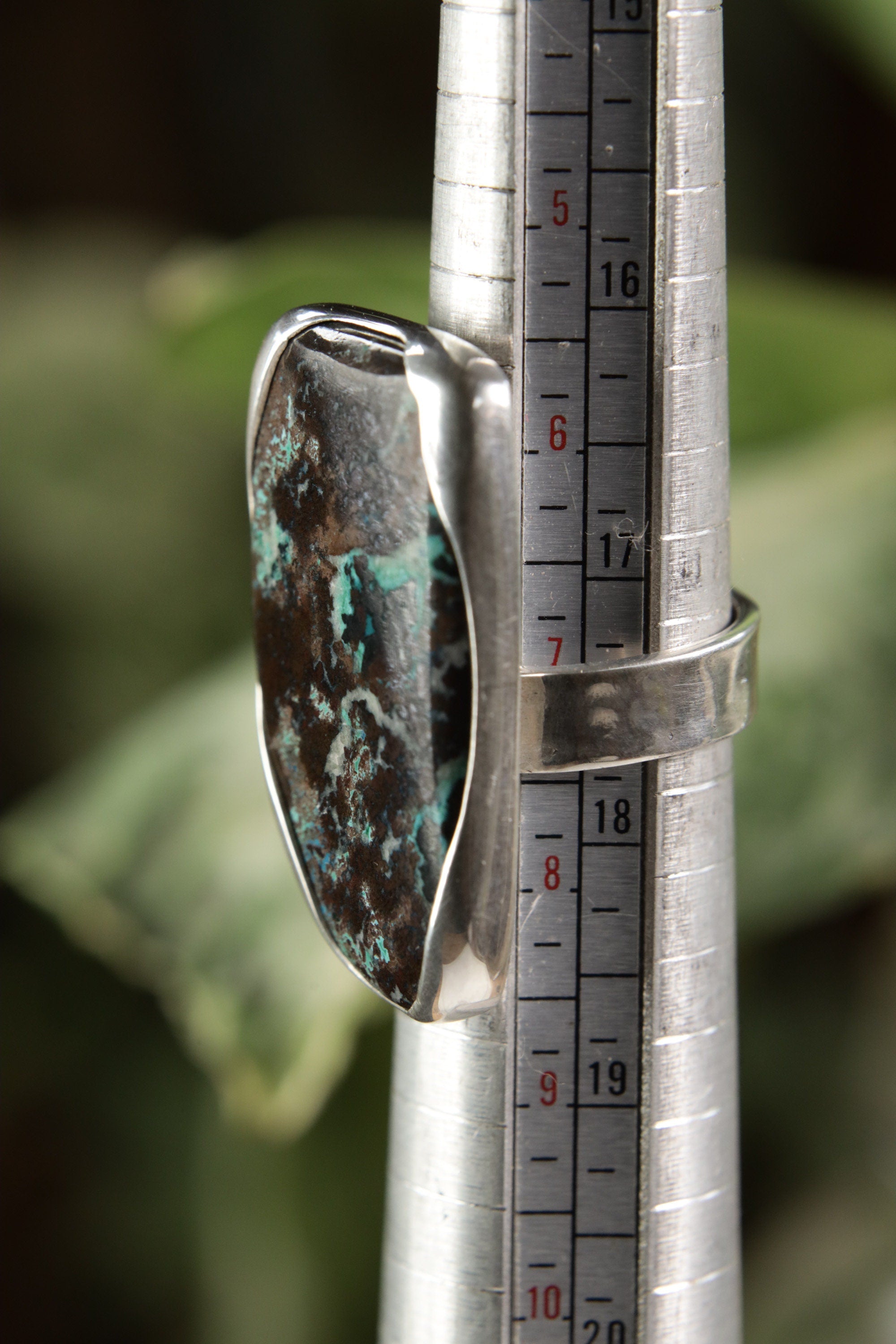A Bold Embrace of Earthly Beauty: Adjustable Sterling Silver Ring with Rectangular Chrysocolla- Unisex - Size 5-12 US