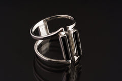 Twin Shadows: Black Tourmaline - Polished finish - Adjustable Sterling Silver Ring - Size 6-10 US