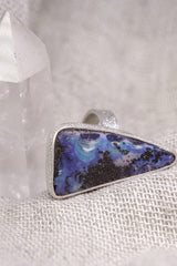 Triadic Opal Luminance : Adjustable Sterling Silver Ring with Triangular Opal - Textured - Unisex - Size 5-12 US