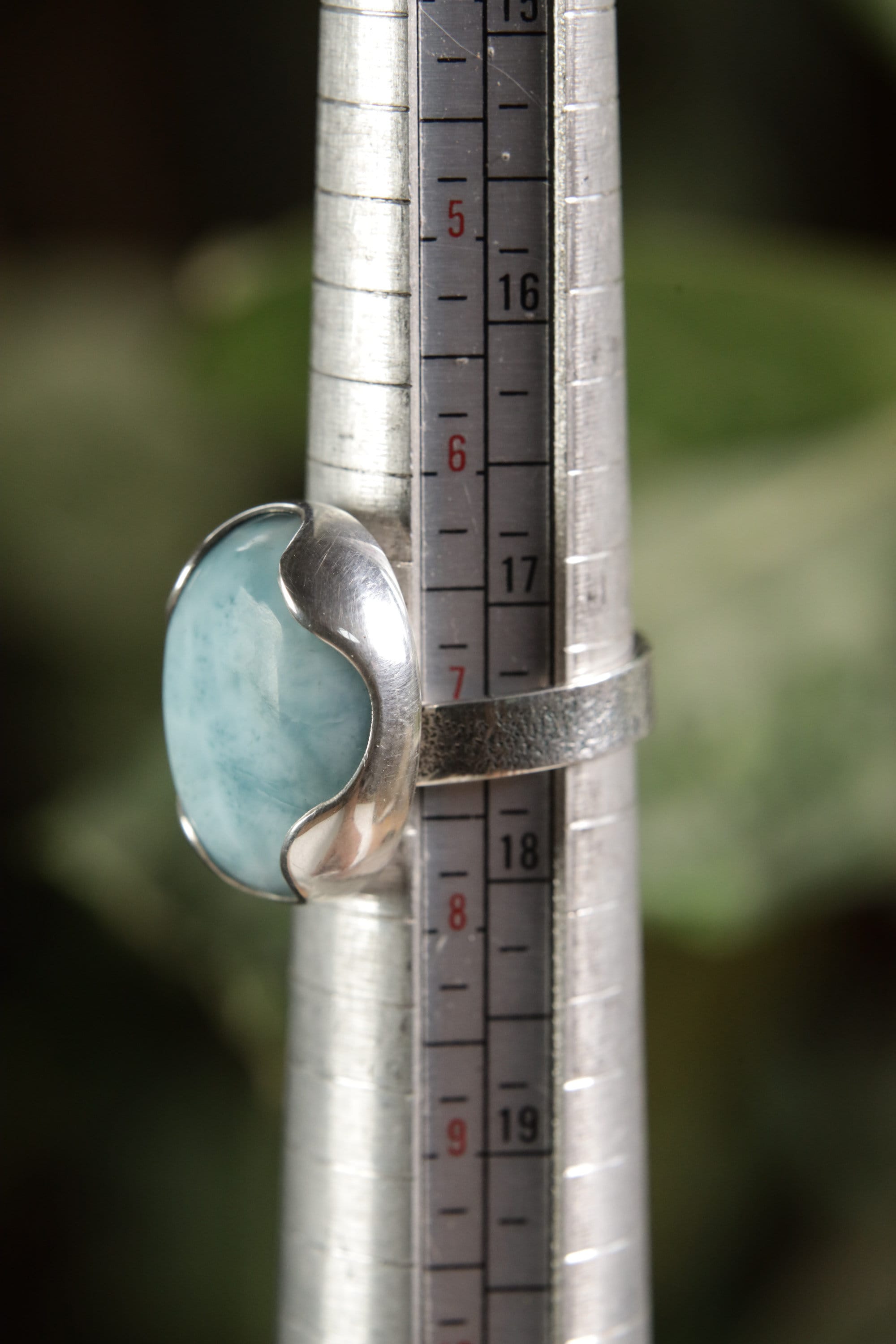 A Tribute to Oceanic Splendor: Adjustable Sterling Silver Ring with Oval Larimar - Unisex - Size 5-12 US - NO/06