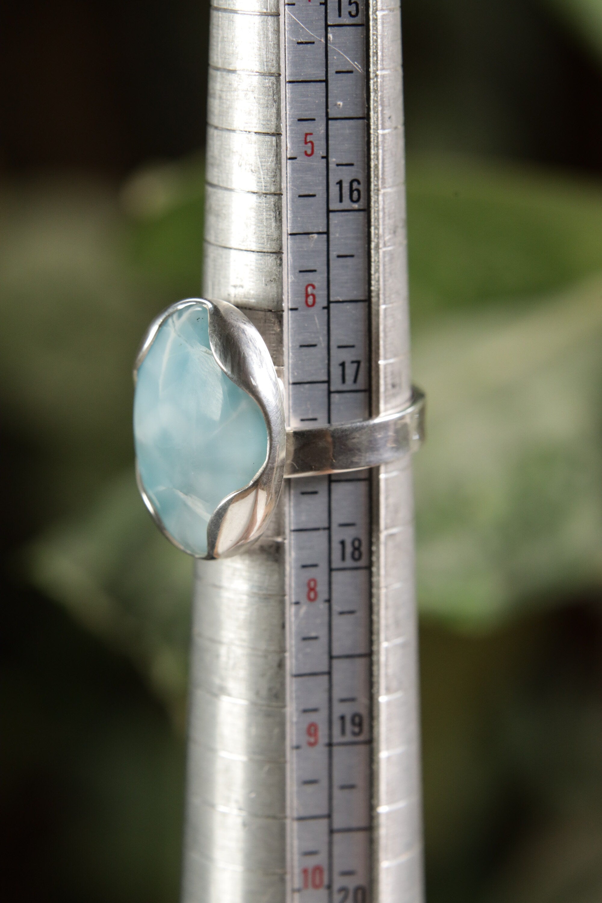 A Tribute to Oceanic Splendor: Adjustable Sterling Silver Ring with Oval Larimar - Unisex - Size 5-12 US - NO/03