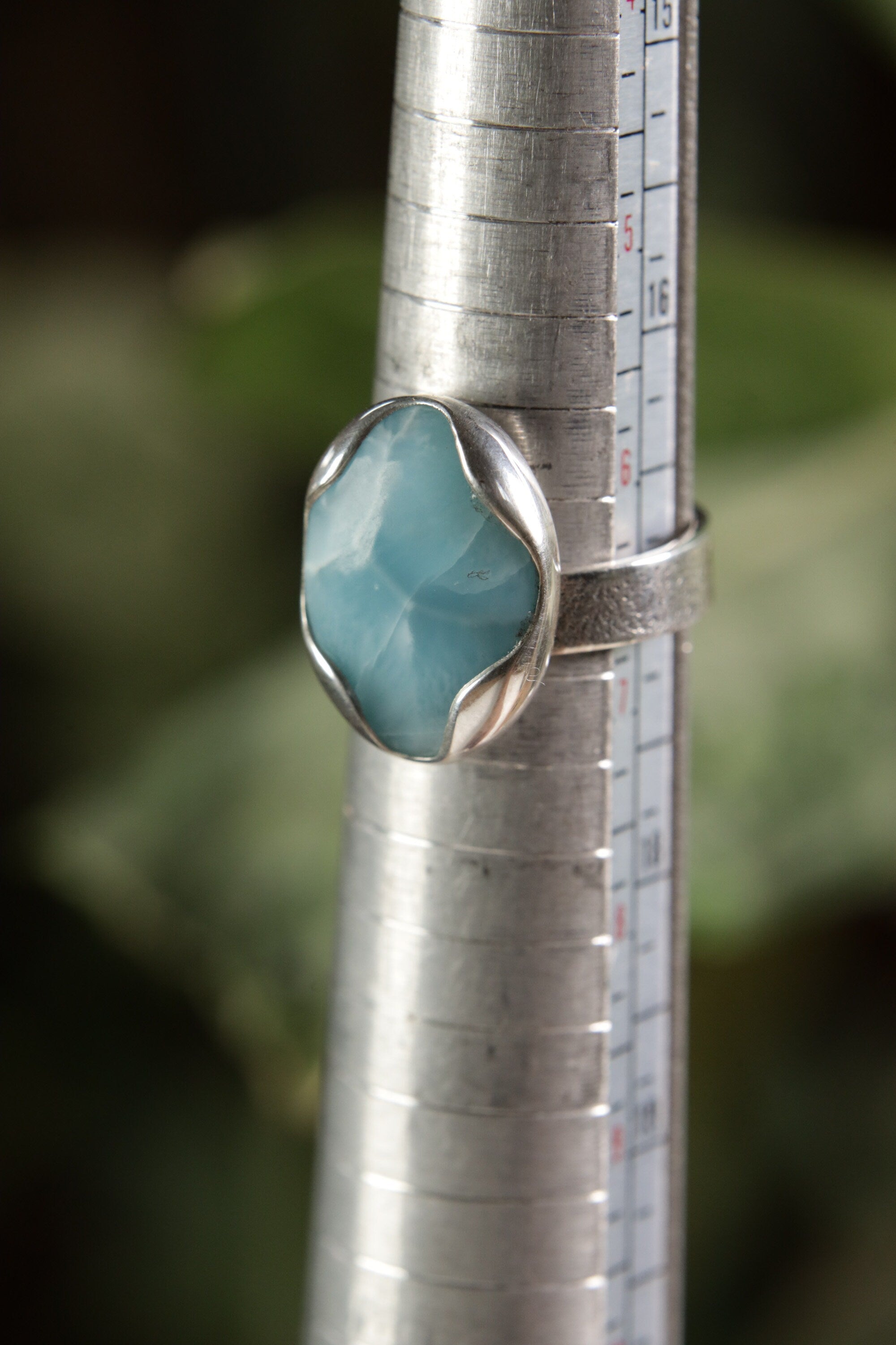 A Tribute to Oceanic Splendor: Adjustable Sterling Silver Ring with Oval Larimar - Unisex - Size 5-12 US - NO/07