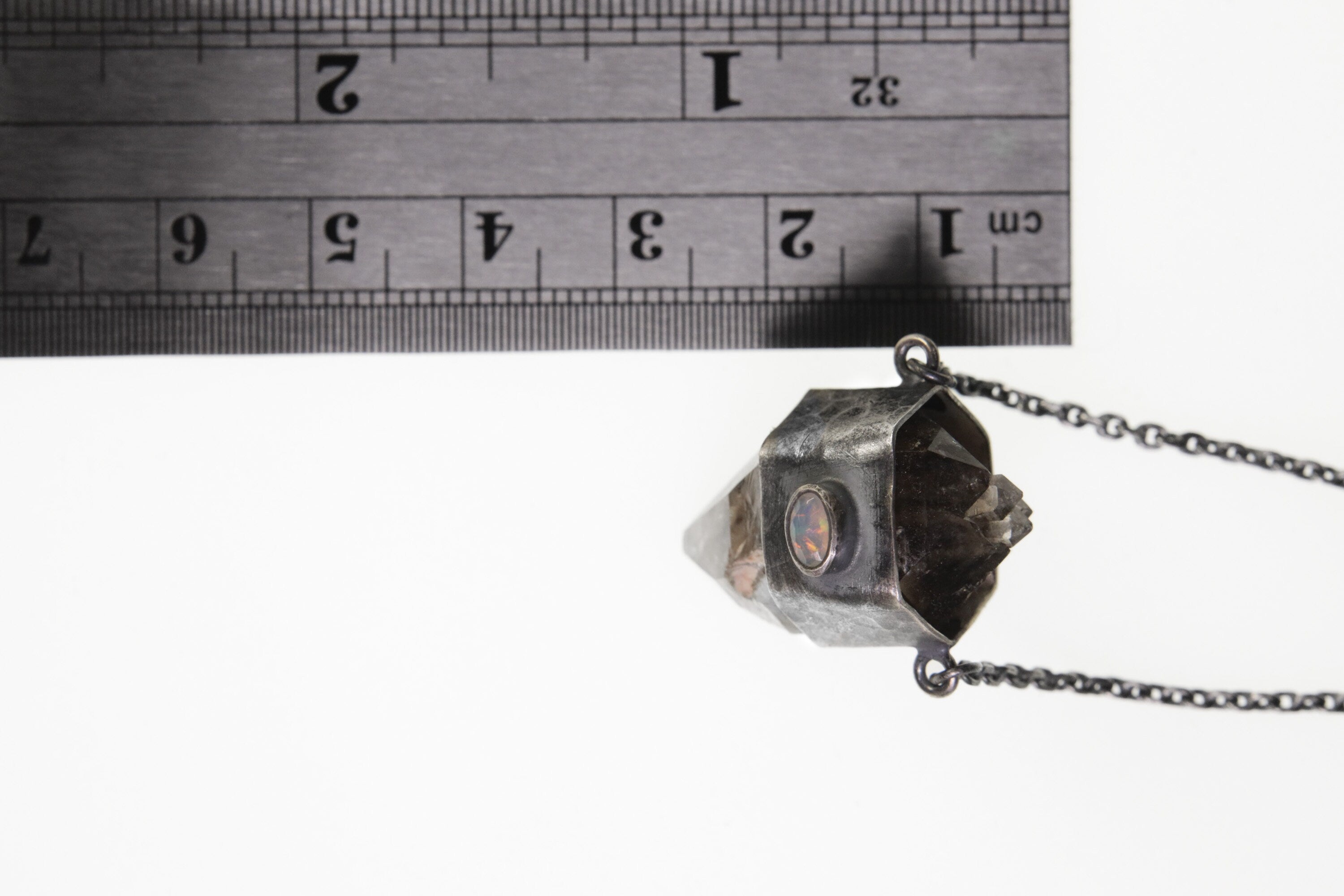 Mystic Triad Pendant: Multi-terminated Smokey Morella Quartz, Ethiopian Opal, and Blue Moonstone - Sterling Silver Crystal Pendant