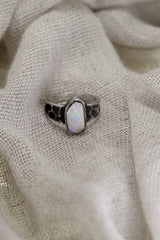 Enchanted Spectrum: Sterling Silver Ring with Australian Lightning Ridge Gem Opal - Textured & Oxidised - Size 7 - NO/02