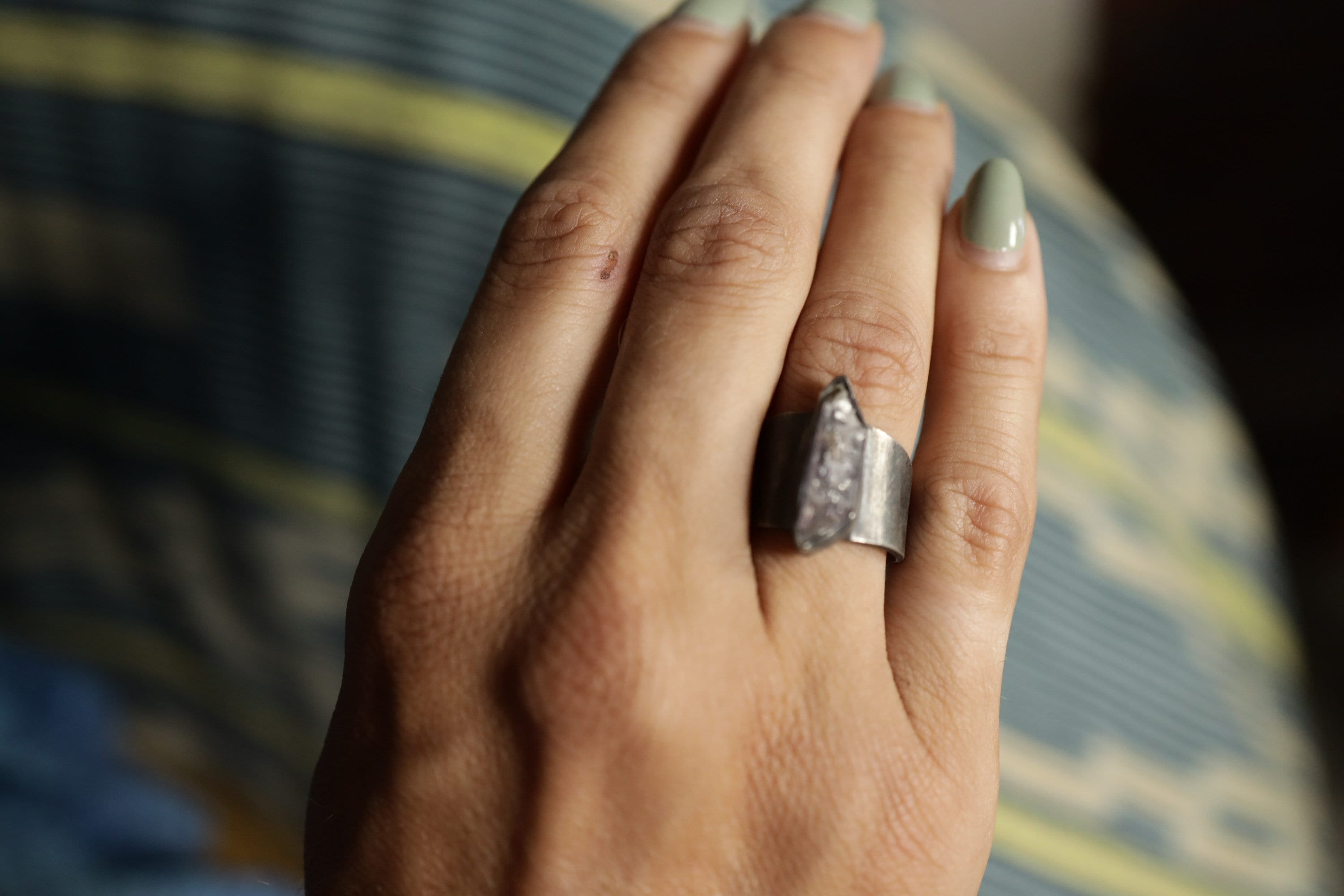 Vera Cruz Twilight: Adjustable Sterling Silver Ring with Vera Cruz Amethyst - Brush Textured - Unisex - Size 5-12 US - NO/04