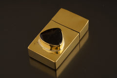 A Masterpiece of Utility and Mystique: Antique Matchbox adorned with Black Tourmaline - Polished Cast Brass Matchbox
