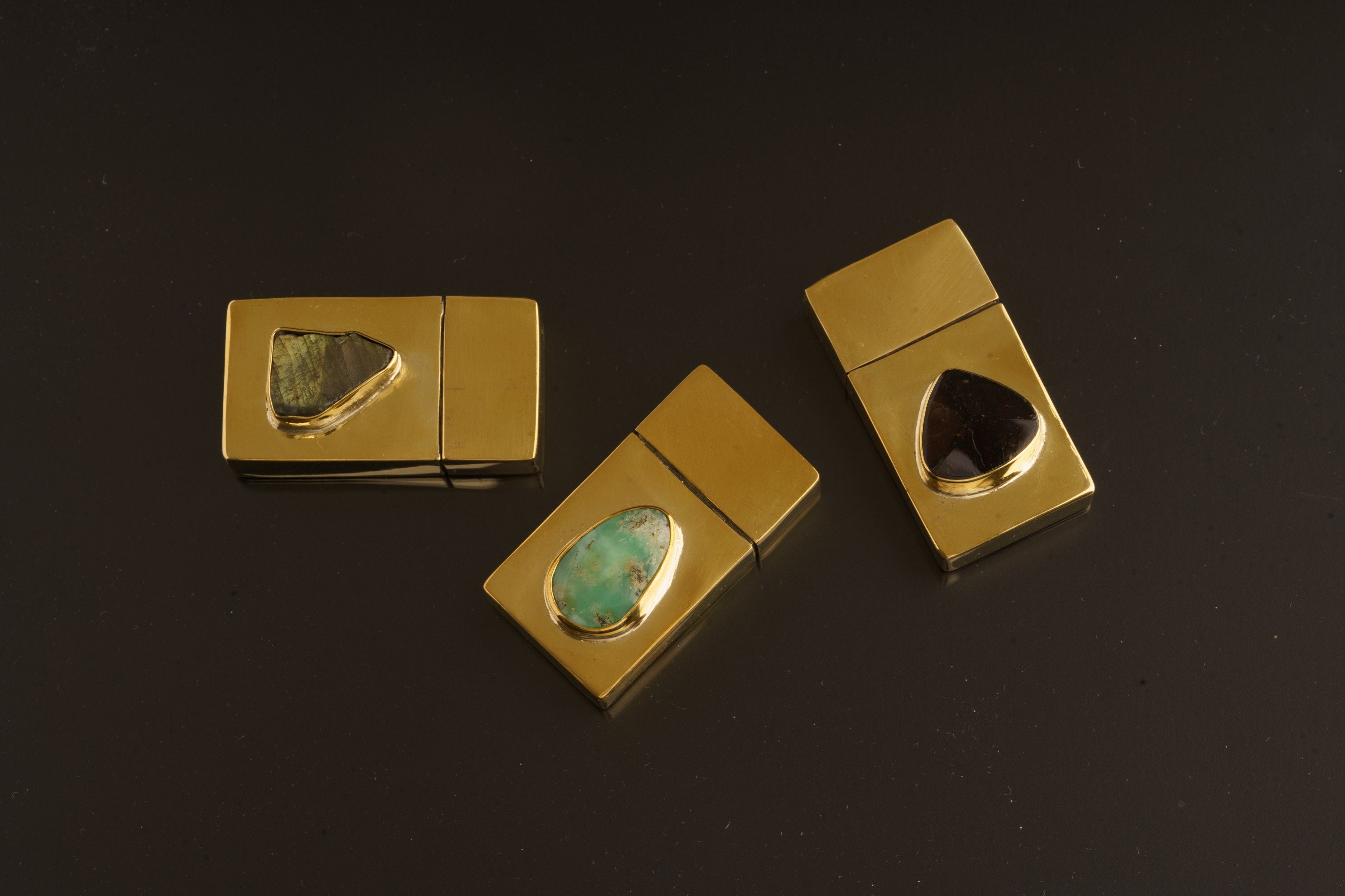 A Medley of Functionality and Natural Enchantment: Antique Matchbox adorned with Ethiopian Opal - Polished Cast Brass Matchbox