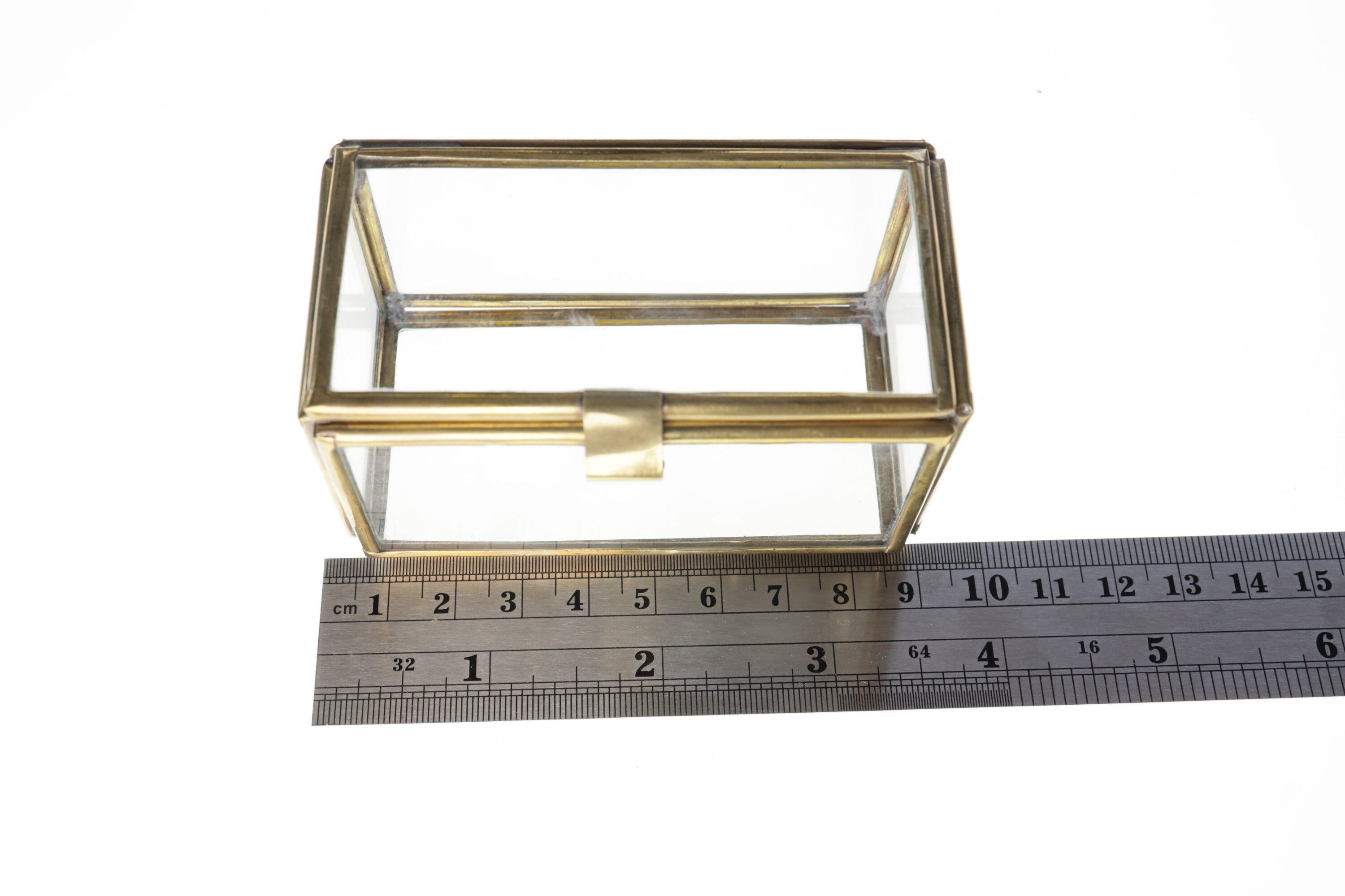 Handcrafted Elegance: Large Rectangular Premium Gem Display Box with Gold-Toned Brass Finish - Perfect for Jewelry & Gem Presentation