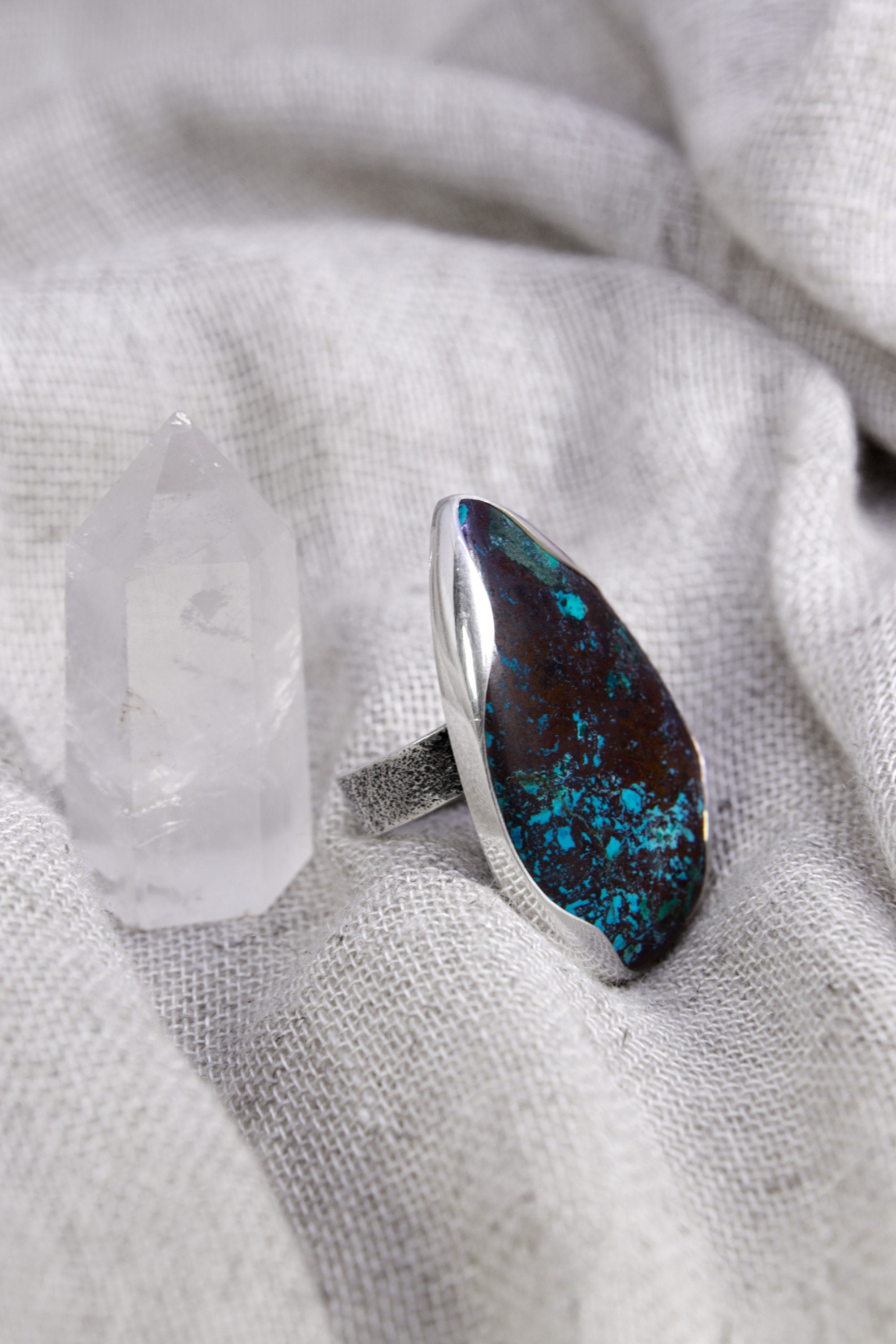 Embrace the Serene Radiance: Adjustable Sterling Silver Ring with Teardrop Turquoise - Unisex - Size 5-12 US