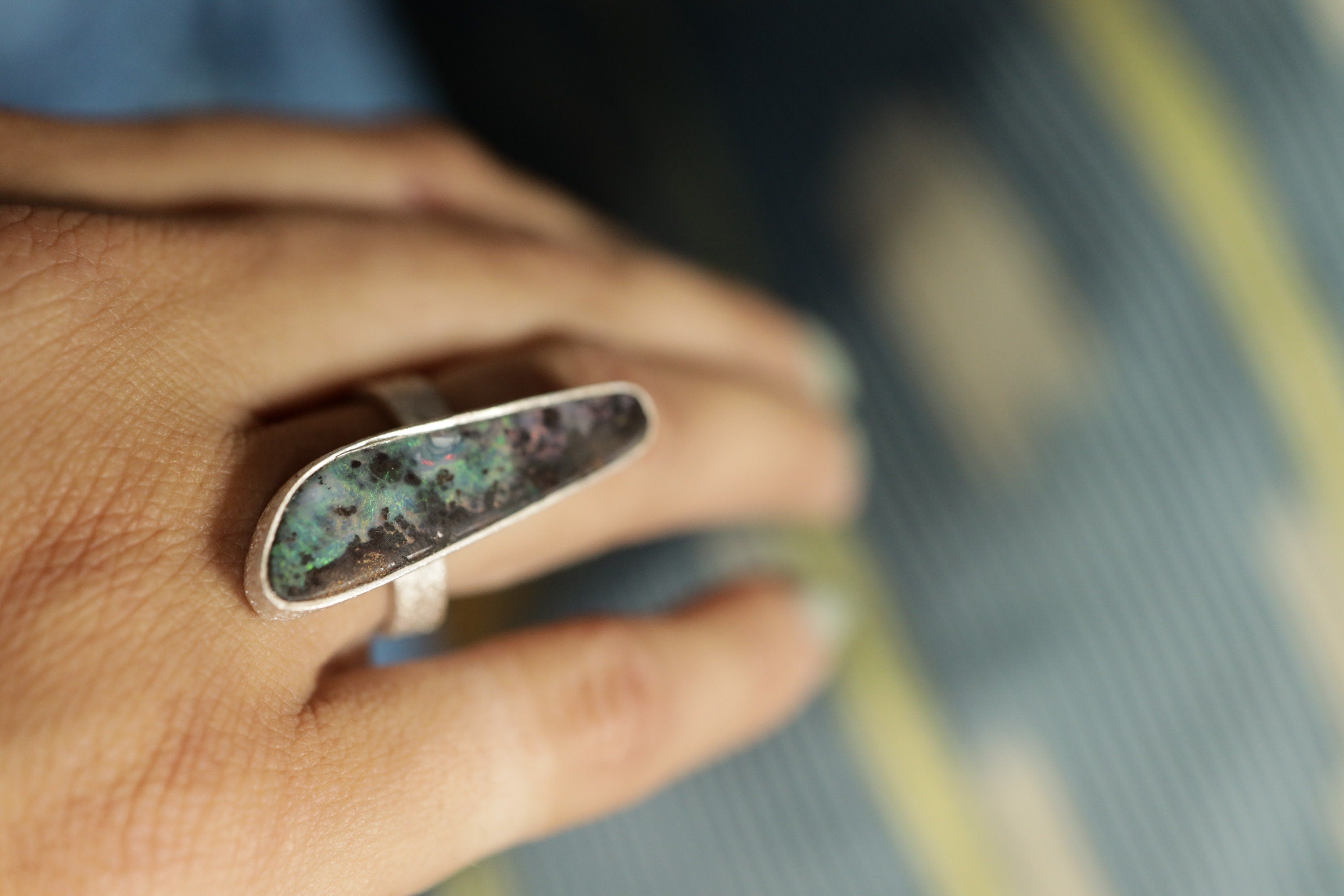 Ethereal Light Opal: Adjustable Sterling Silver Ring with Opal - Textured - Unisex - Size 5-12 US