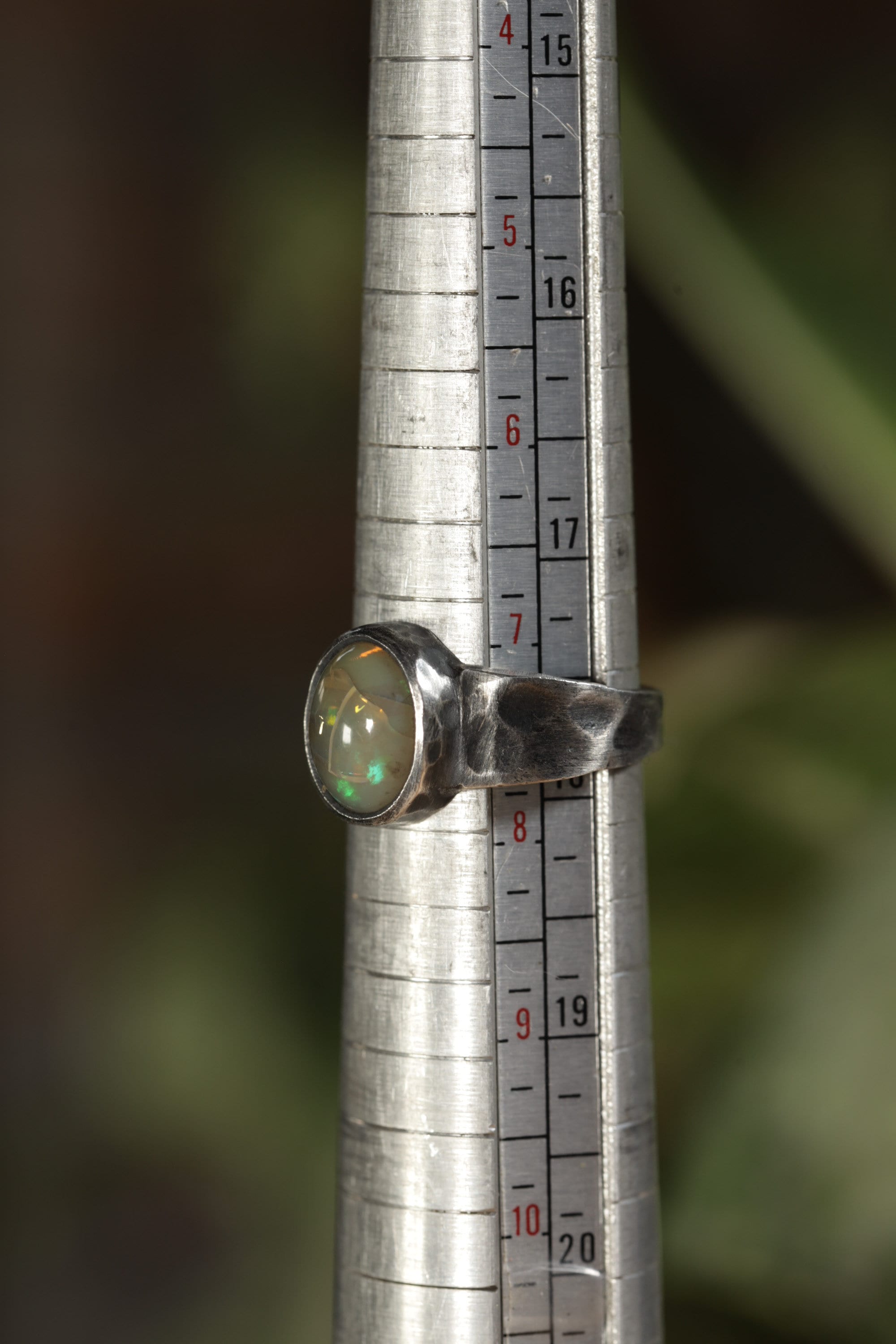 Abyssinian Radiance: Sterling Silver Ring with Ethiopian Opal - Textured & Oxidised - Size 7 3/4