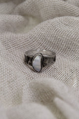 Iridescent Dream: Sterling Silver Ring with Lightning Ridge Gem Opal - Textured & Oxidised - Size 7 - NO/01