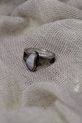 Iridescent Dream: Sterling Silver Ring with Lightning Ridge Gem Opal - Textured & Oxidised - Size 7 - NO/01