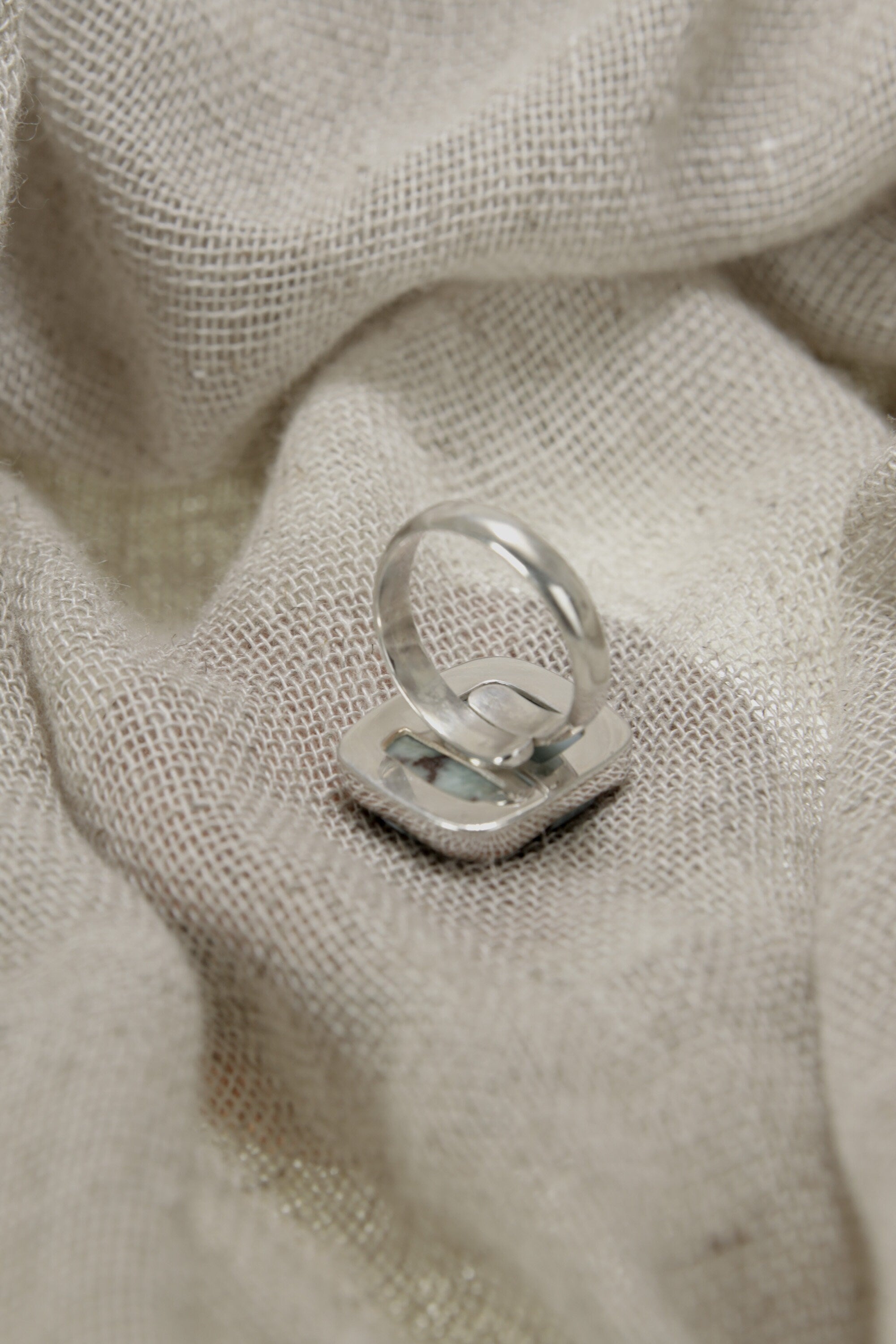 Ocean's Embrace: Adjustable Sterling Silver Ring with Larimar - Unisex - Size 5-12 US