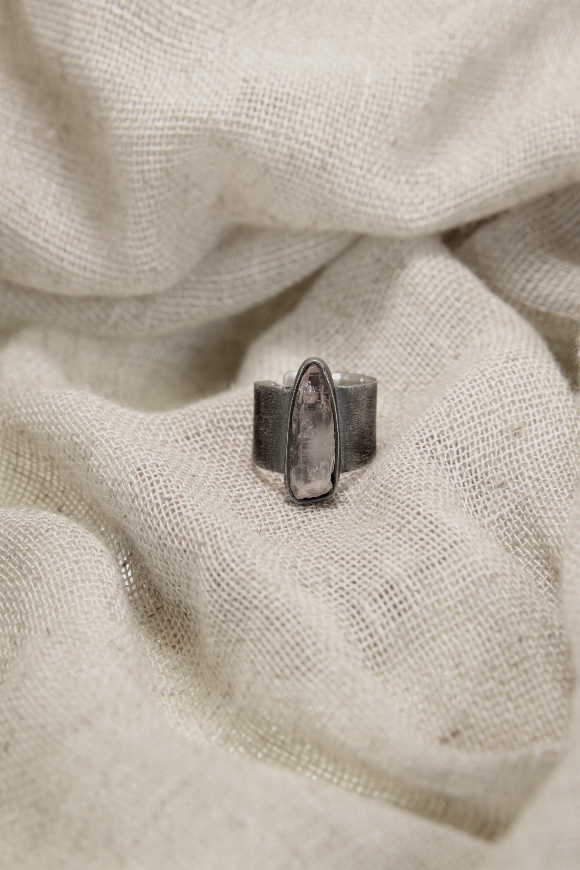Vera Cruz Twilight: Adjustable Sterling Silver Ring with Vera Cruz Amethyst - Brush Textured - Unisex - Size 5-12 US - NO/02