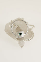 Emerald Essence: Sterling Silver Sand-Textured Crystal Pendant with Himalayan Double Terminated Skeletal Quartz and Faceted Emerald