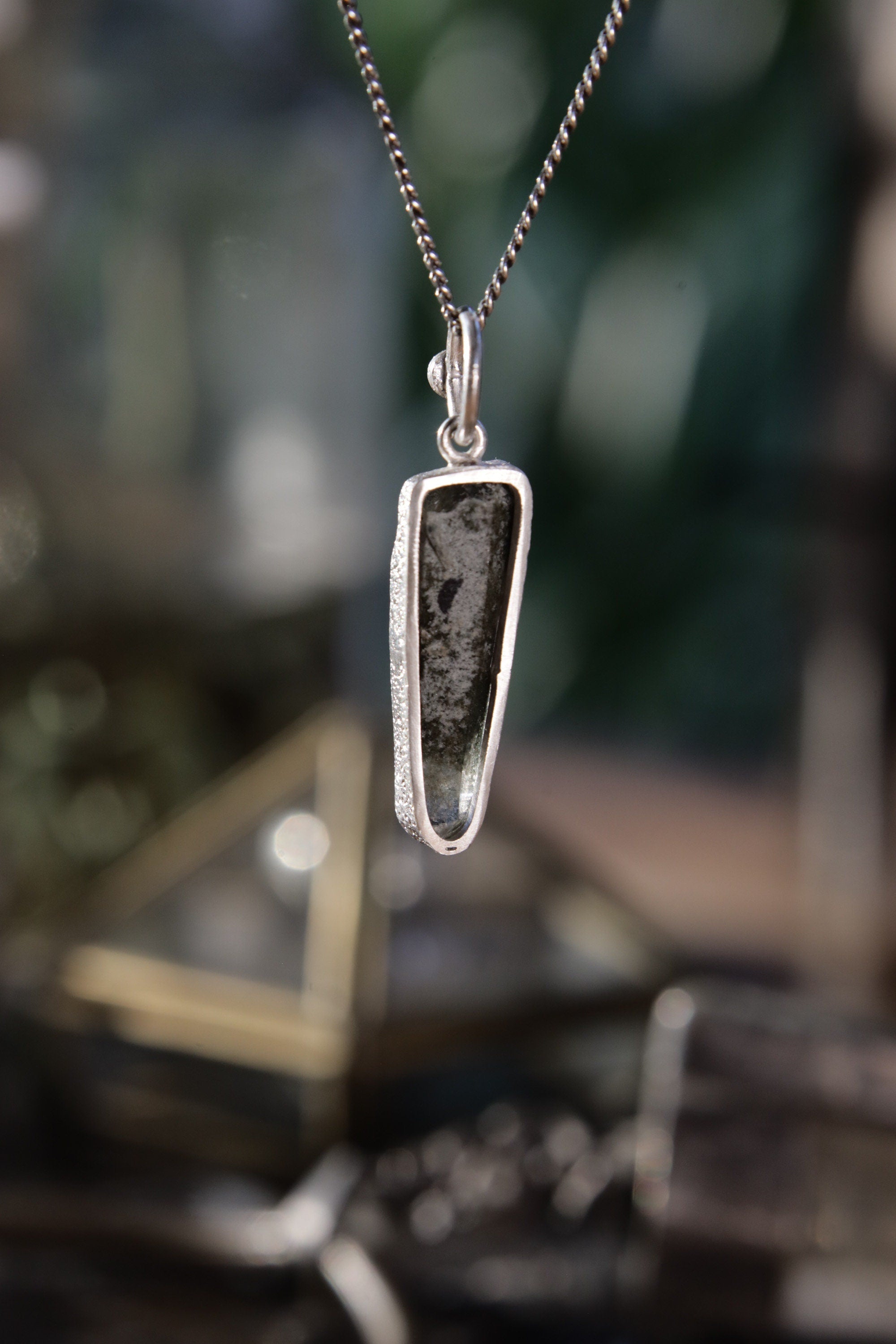 Luminous Peak: Sterling Silver Pendant with Himalayan Chlorite Quartz and Opal - High Shine & Sand Textured - NO/05